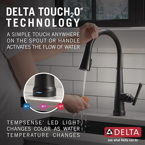 Miniatura 2 de Delta Faucet Emmeline - Grifo de cocina negro mate, grifo de cocina táctil con rociador extraíble, grifo de fregadero de cocina, grifo de cocina