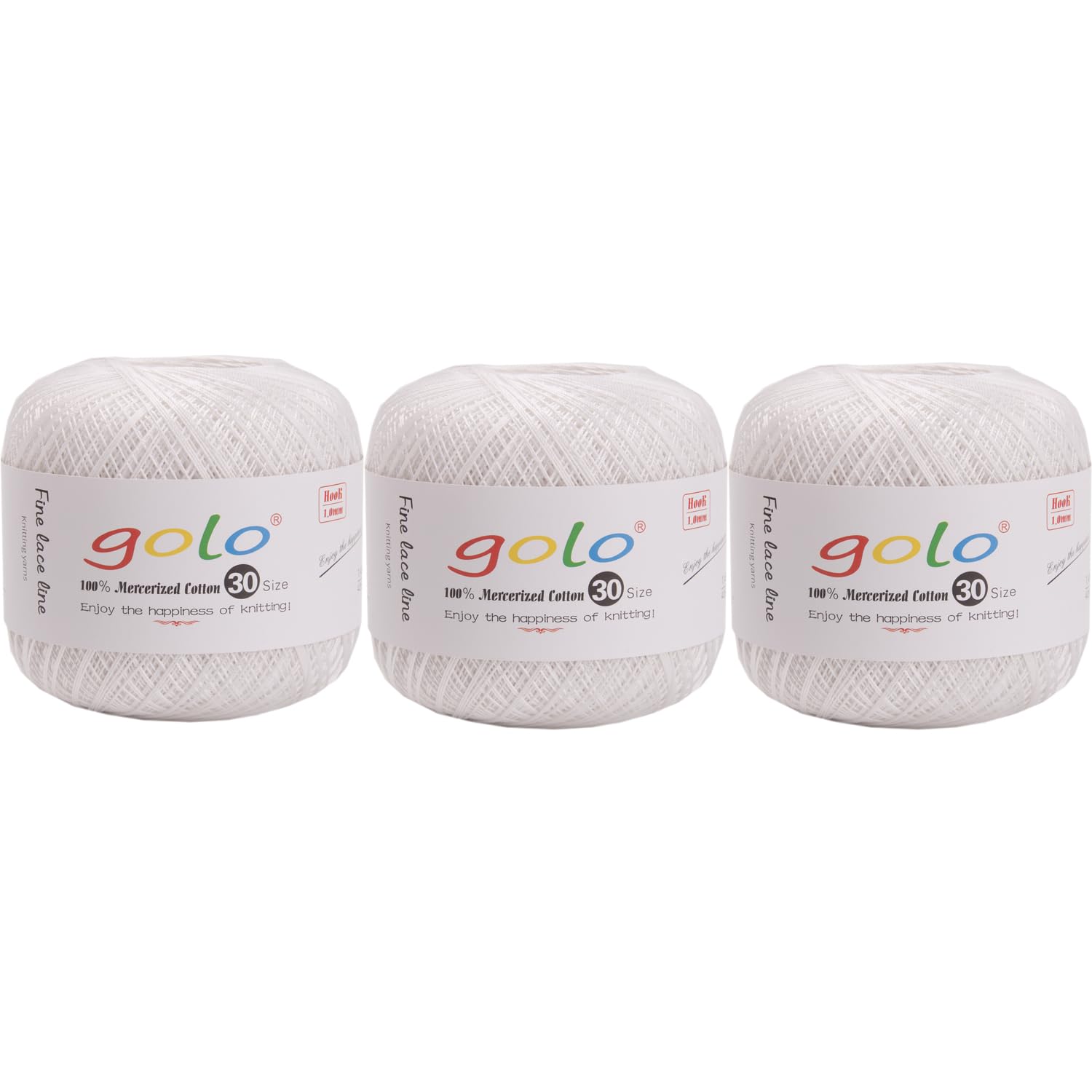 golo 3 Balls Crochet Thread Size 30 Yarn for Hand Knitting 520, 000-520 White