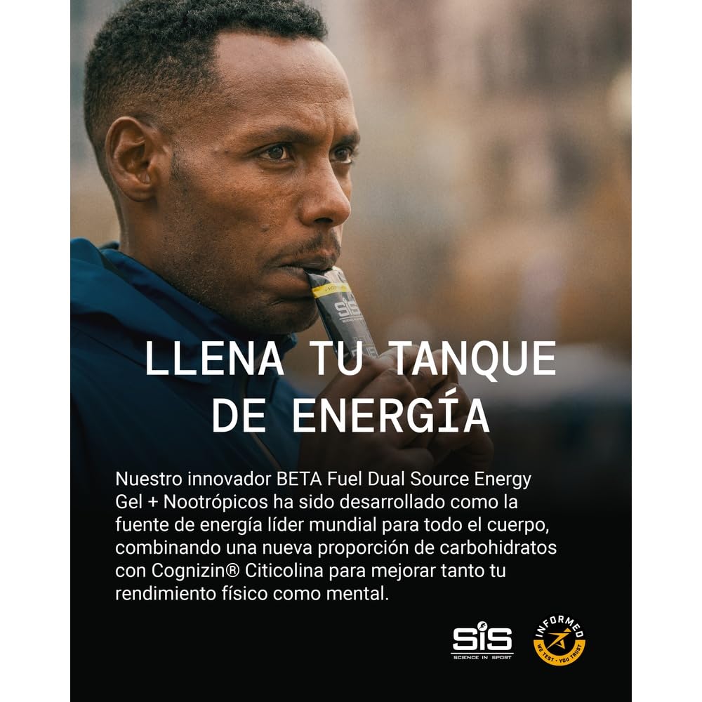 Science in Sport BETA Fuel + Nootropics Gel 6x60ml Manzana - Gel energético rico en carbohidratos con 40g de hidratos de carbono, Energy gel para deportes de resistencia