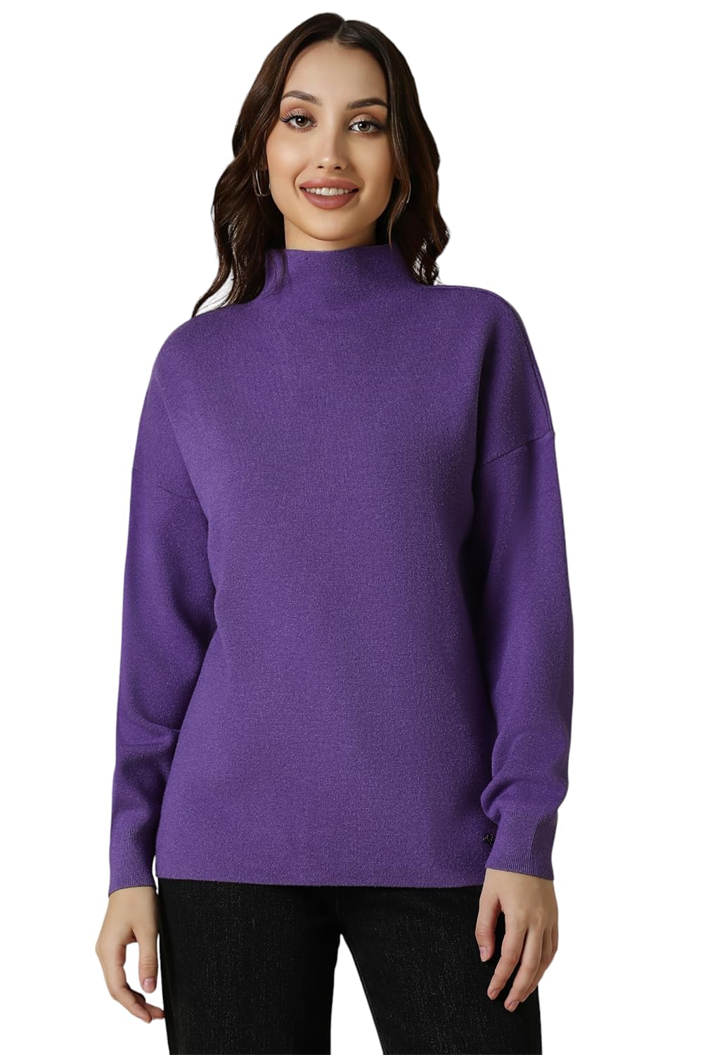 allen solly Women Purple Textured Round Neck Casual Sweater-picture-40