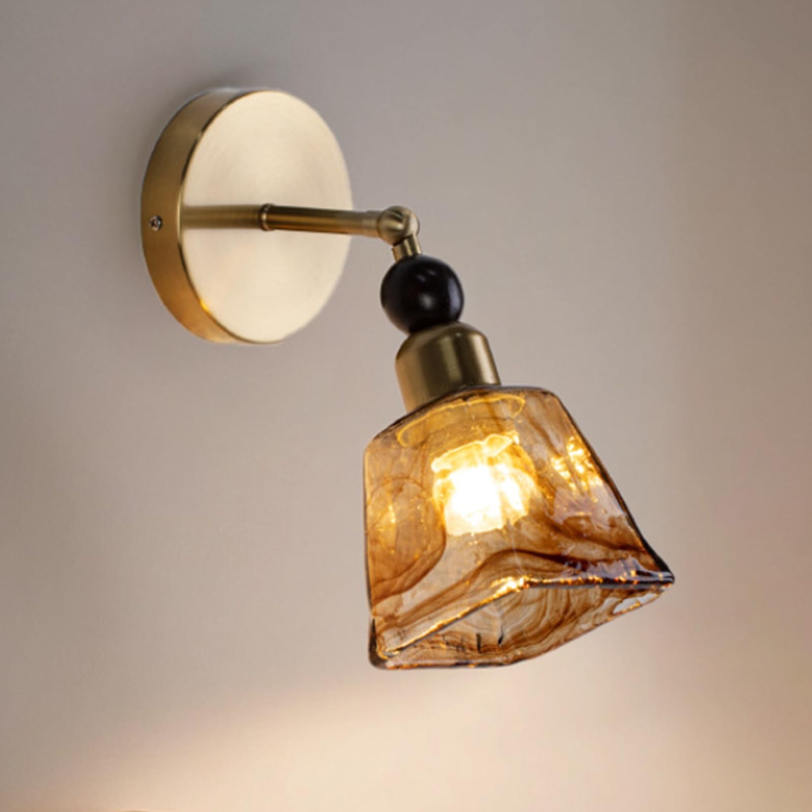 SXWNBIFH Rotatable Adjustment Indoor Wall Sconce Fixture Light with Amber Glass Shade Wall Lamp Vintage Hardwired Wall-Mounted Light for Bathroom Sink Porch Kitchen Living Room