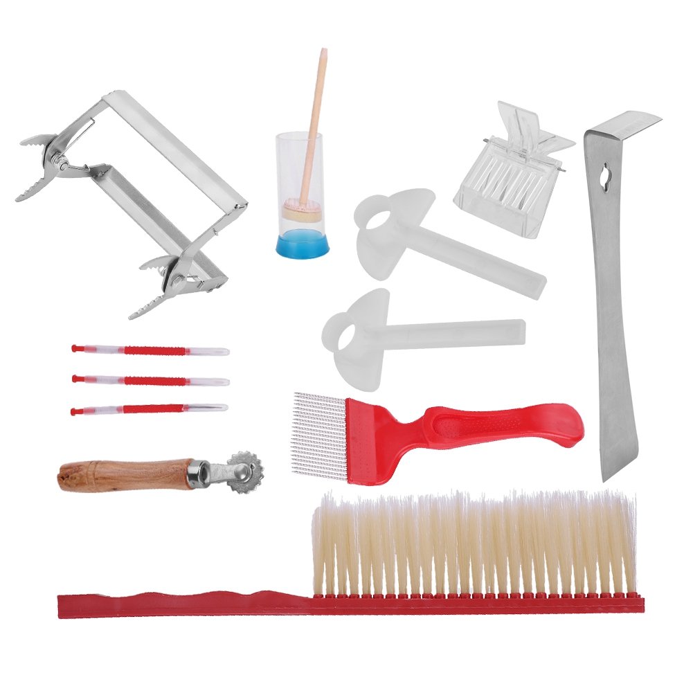 Garosa 12pcs Beekeeping Supplies Kit Professional Beekeeping Tools Include Bee Brush Queen Marking Cage with Plunger