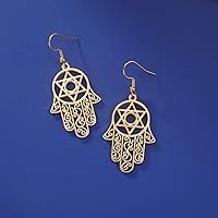 Vista 3 de Hamsa - Aretes hexagonales de mano de Fátima con estrella de David contra el mal de ojo, nudo celta judío, protección para mujer, amuleto