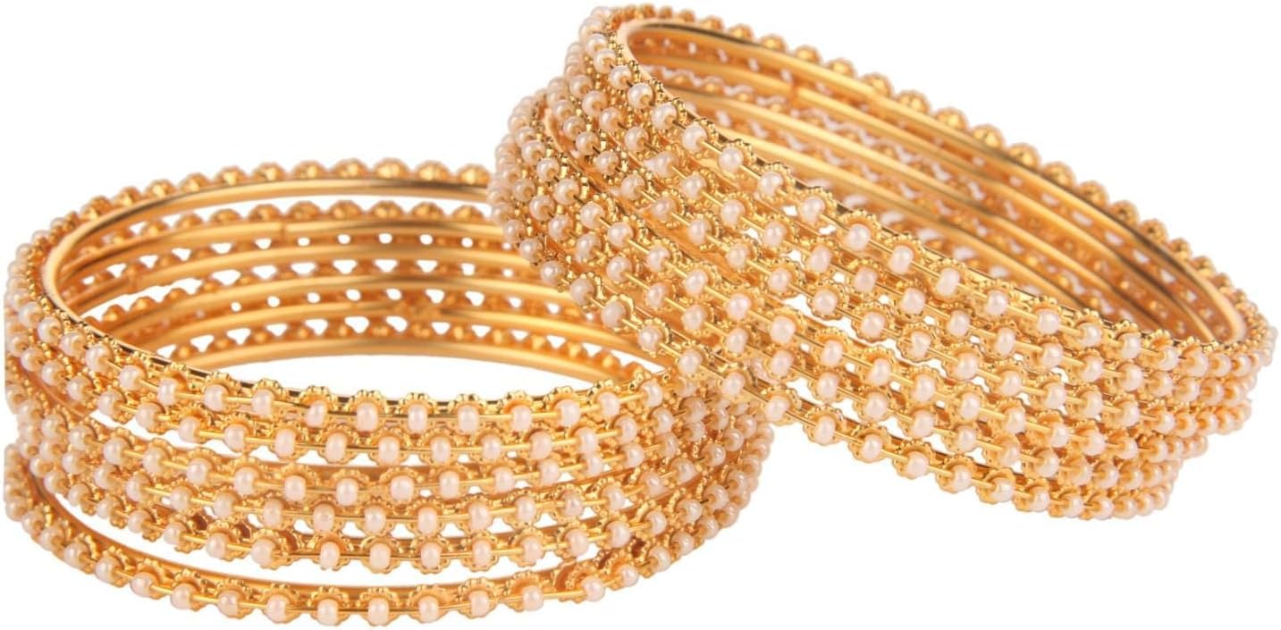 Indian Bangles for Women Gold Bangles Faux Pearl Traditional Bracelet Bangle Set Bollywood Jewelry for Women