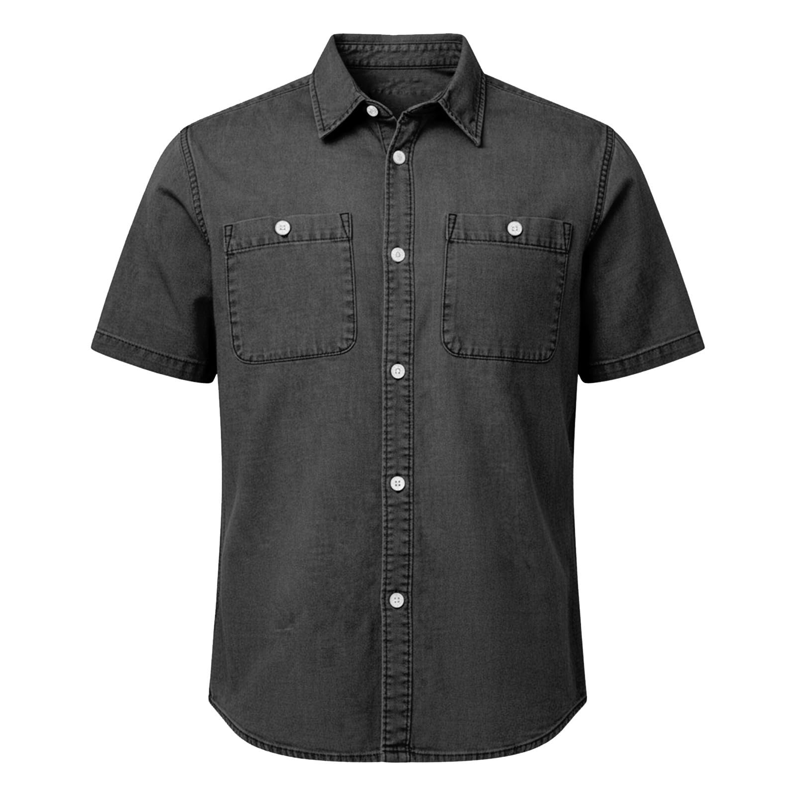 WWricotta Camicia Denim Uomo Maniche Corte Bottoni Taschino, vestibilità Comoda, Cotone Leggero per Outdoor e Tutti i Giorni
