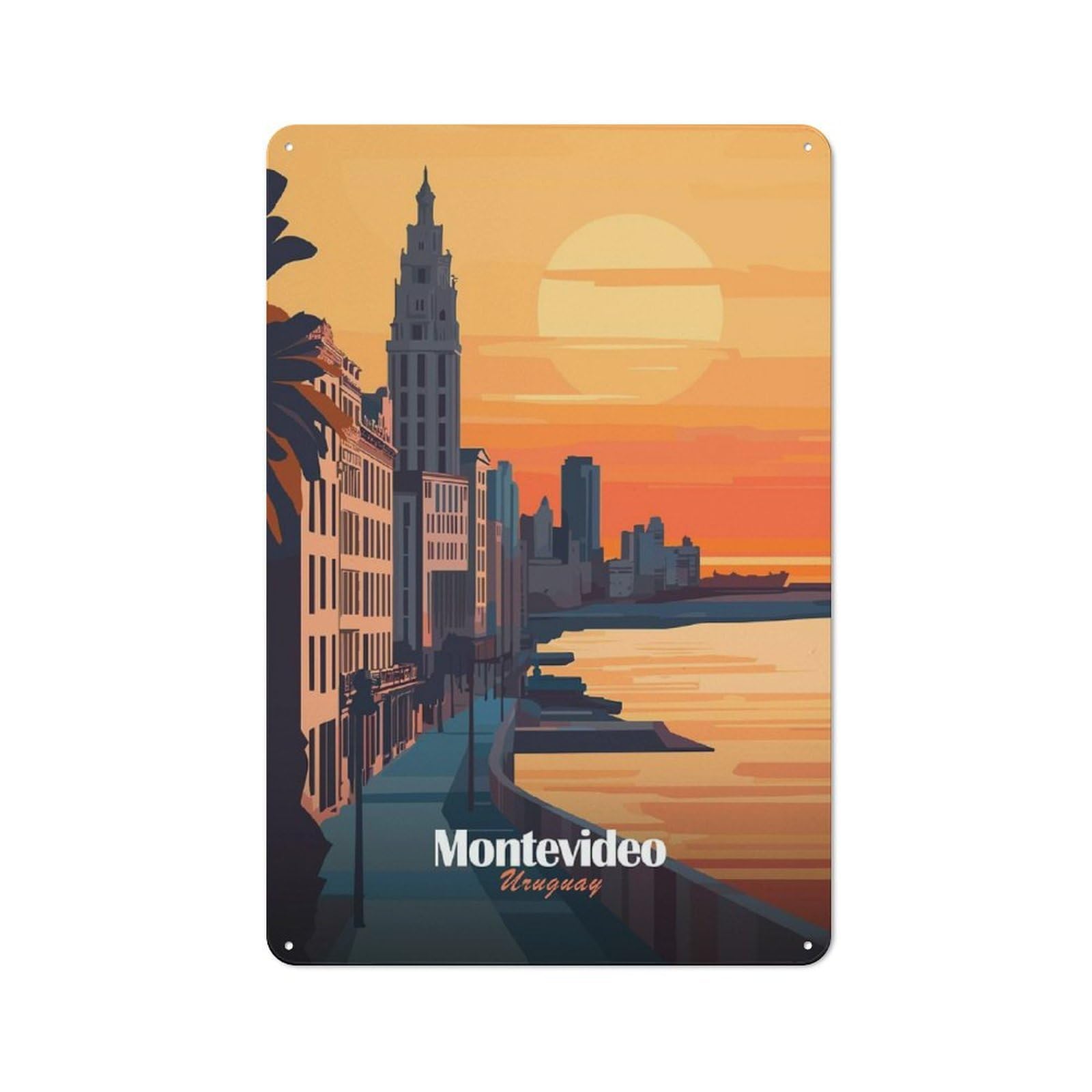 Shop Front Style Montevideo Sunset Cityscape Cafe Metal Sign 30x20cm, Bistro Wall Plaque for Tea Room, Shop Wall Or Breakfast Area