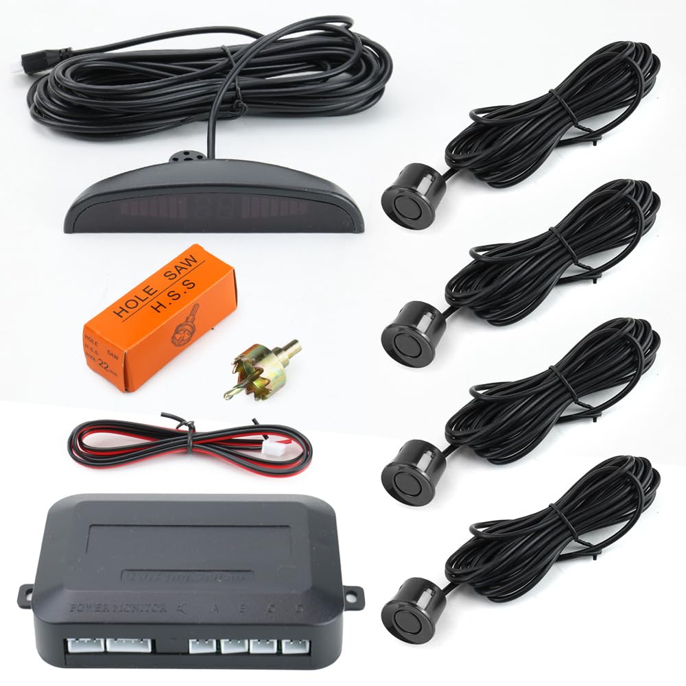 LOVMOTO Universal Car Reverse Parking Sensor System LED Display 4-Sensor Parking Assistant Kit, Backup and Parking Sensors for Car, Reverse Backup Radar System Vehicle/Auto, Buzzing Alert, LED Display-image-10