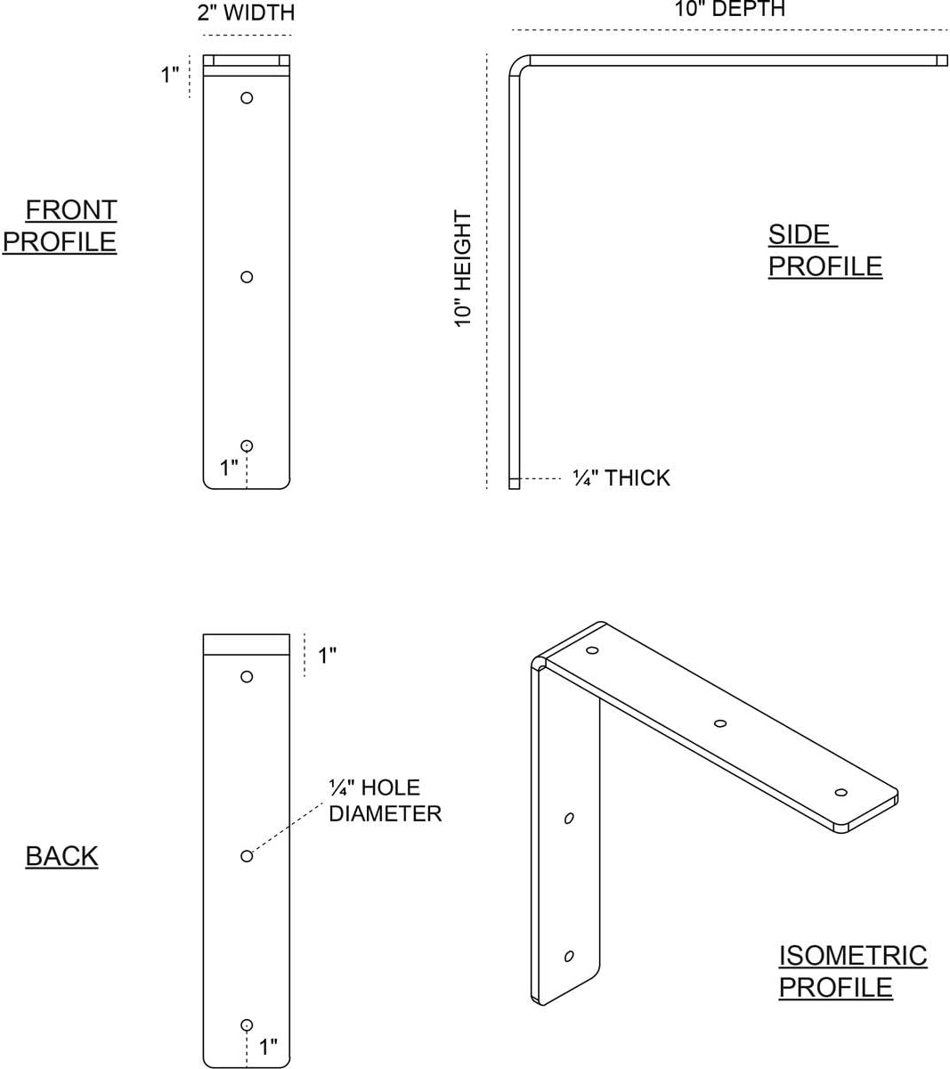 Ekena Millwork BKTM02X10X10HASS 2-Inch W x 10-Inch D x 10-Inch H Hamilton Bracket, Stainless Steel