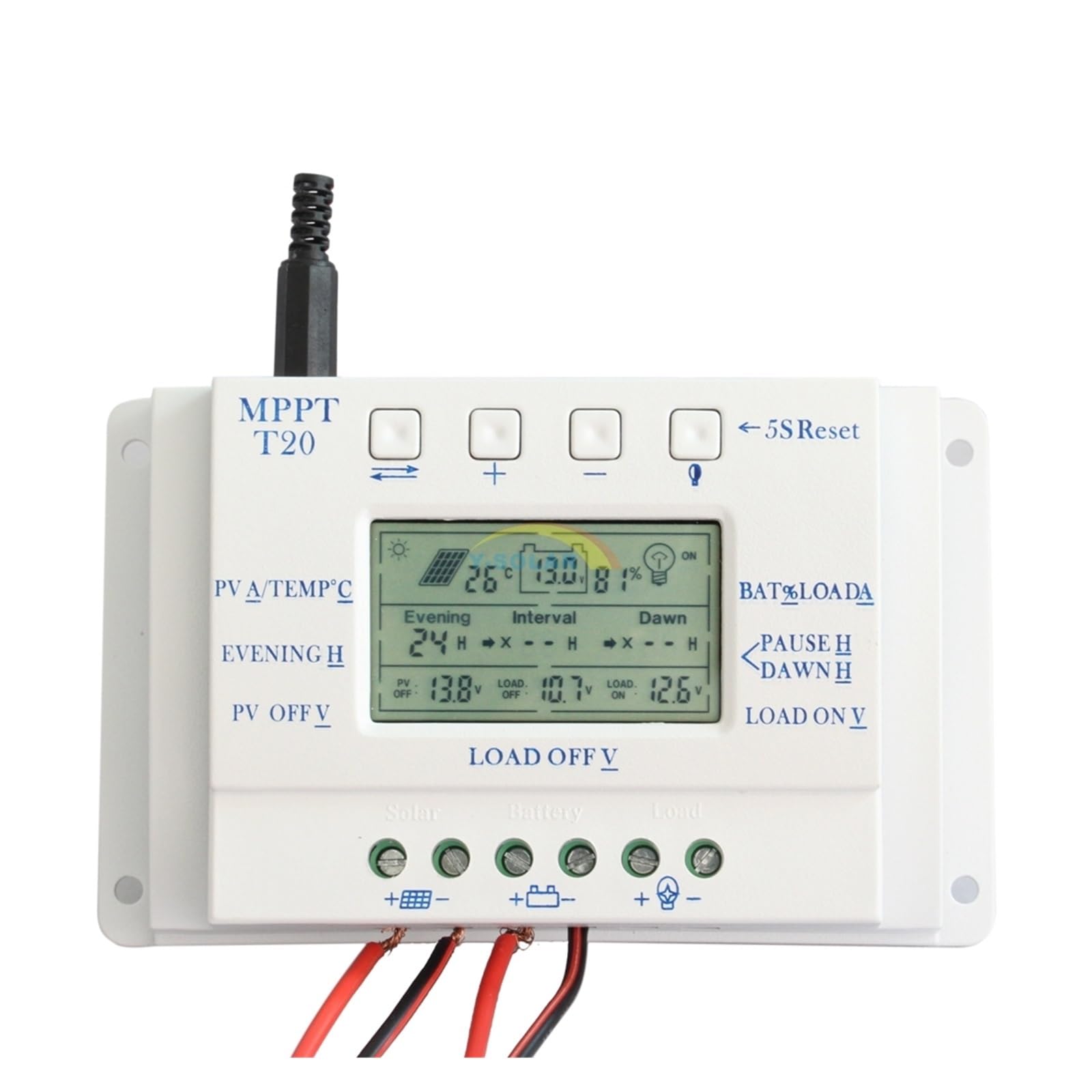 Régulateur De Batterie Panneau Solaire, Écran LCD 20A MPPT 12V/24V, Contrôleur Charge For Système D'éclairage, Lumière Et Contrôle Minuterie