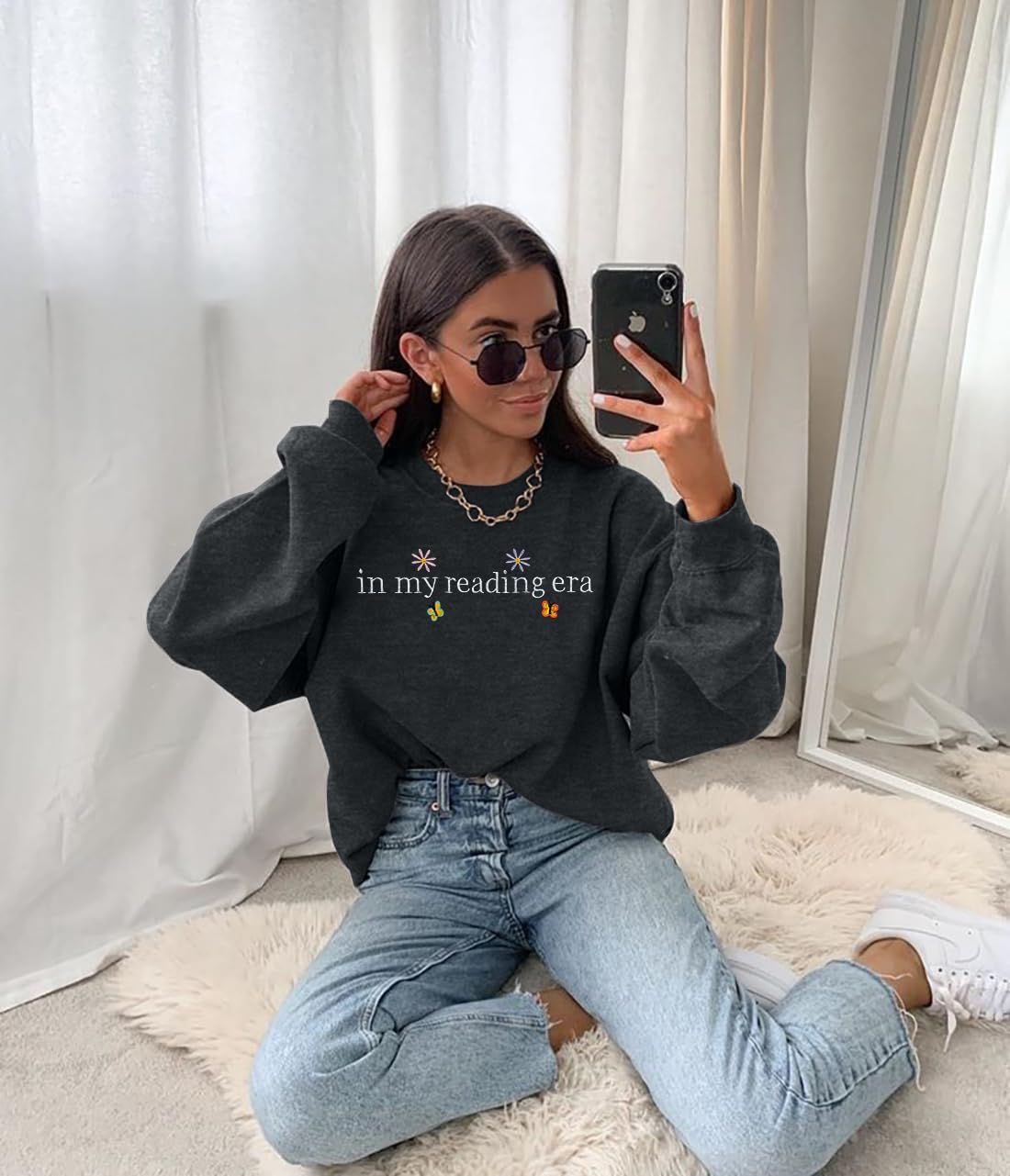 LUKYCILD Book Lover Sweatshirt Women in My Reading Era Embroidered Shirts Bow Graphic Bookish Sweater Teacher Gifts Top - Image 5