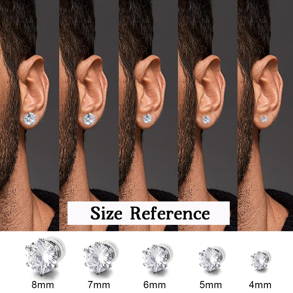 SANNIDHI® 5 Pairs Earrings Set for Women 4/5/6/7/8mm Rhinestone Magnetic Shiny Clip-on Earring Round Cubic Zirconia Stud Earrings for Non-Pierced Ears