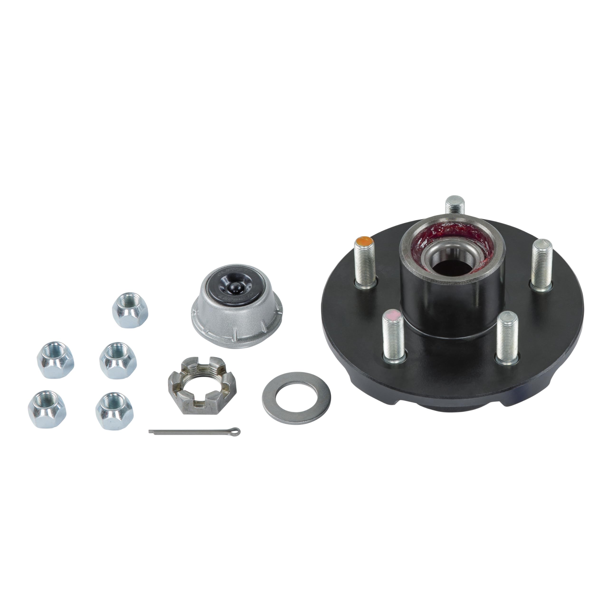 Lippert Complete Pre-Greased Hub Assembly Kit For 3,500-lb. Axle Hubs With Brake Hub Assembly, Dust Cap, Cotter Pin, 6-slot Castle Spindle Nut, Round Spindle Washer, (5) 60° Cone Trailer Lug Nuts