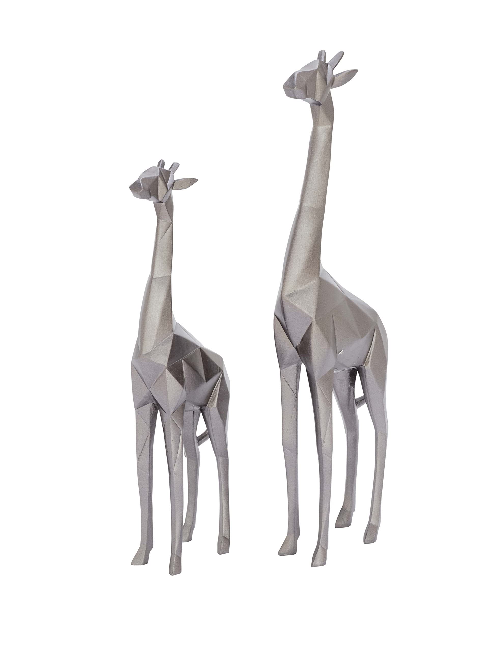 CosmoLiving by Cosmopolitan Polystone Giraffe Sculpture, Set of 2 12", 15"H, Silver