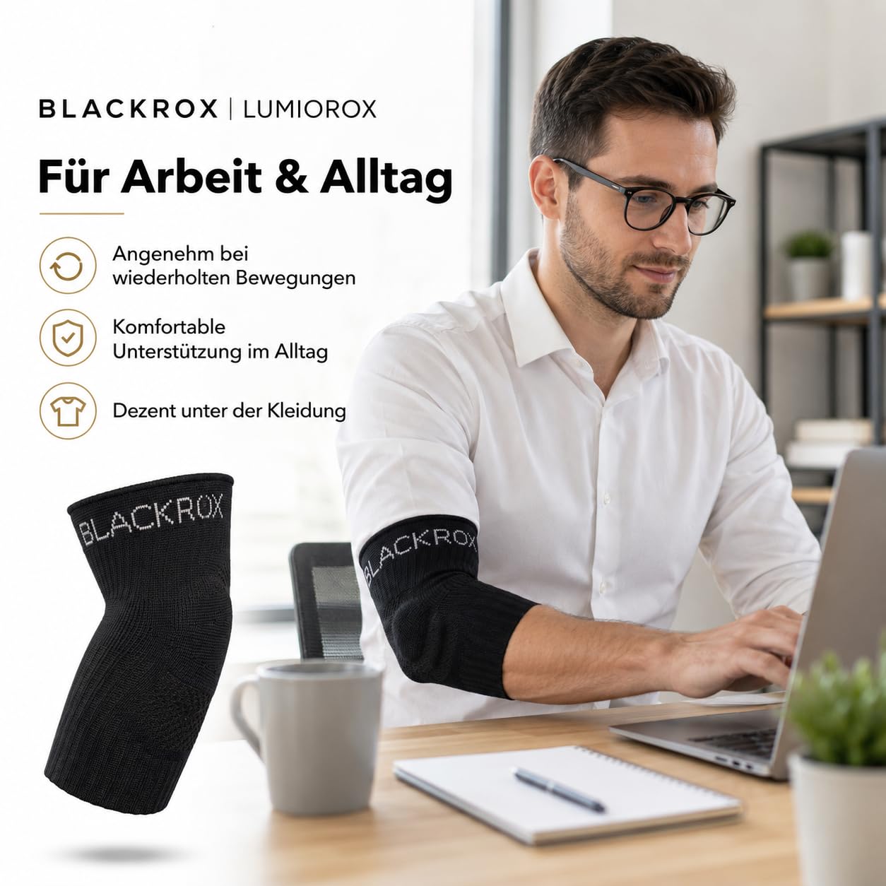 BLACKROX Ellenbogenbandage Lumioro – Tennisarm Bandage für Stabilität & Entlastung beim Sport – atmungsaktive Ellbogen Bandage für Damen & Herren, geeignet beim Training und Alltag – Schwarz Gr. M