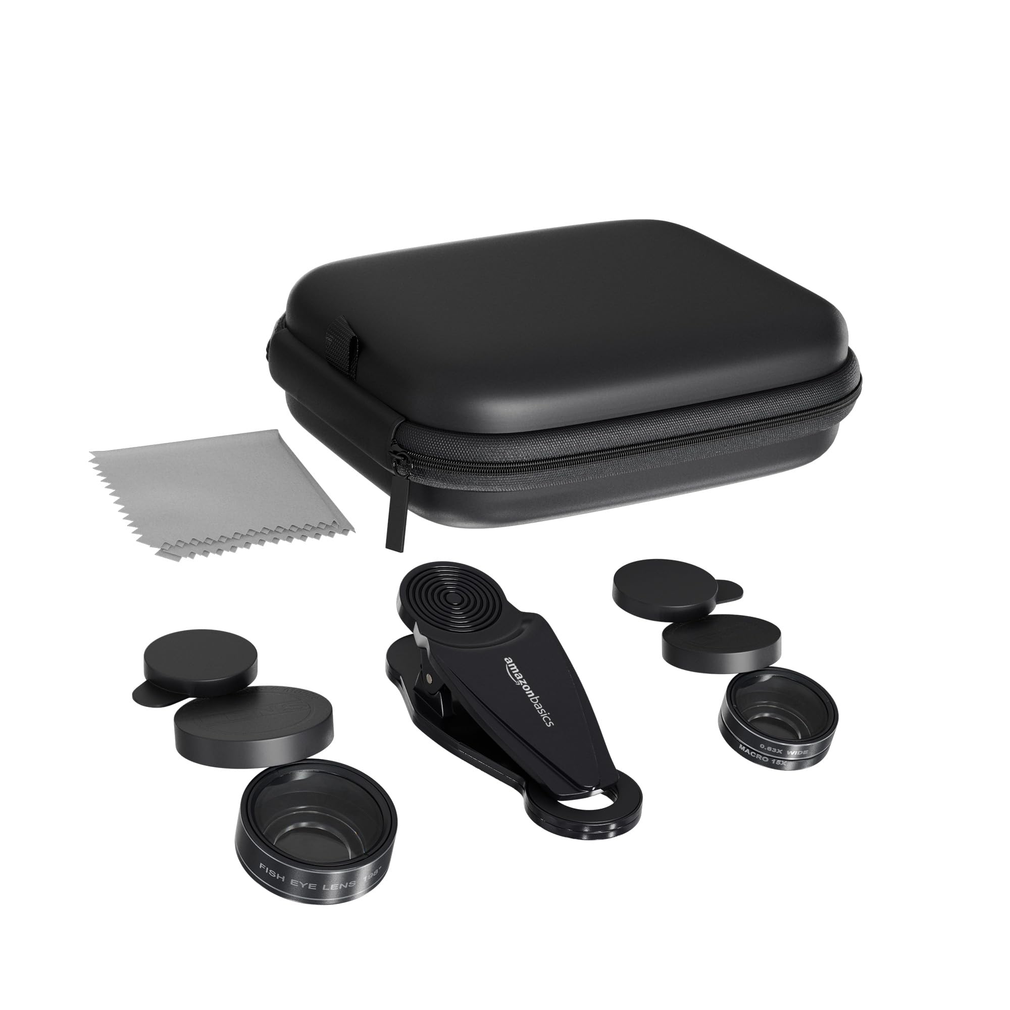 Amazon Basics 3 in 1 Mobile Camera Lens Kit | Super Wide Angle Lens | 198 Fisheye |15X Macro Lens