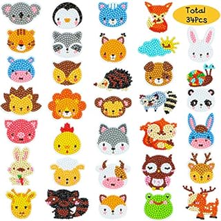 BeYumi 34Pcs 5D Diamond Painting Kits for Kids, DIY Animals Diamond Painting Stickers, Handmade Digital Diamond Arts Craft Mosaic Stickers, Painting by Numbers Kits for Adult Beginners Baby Shower