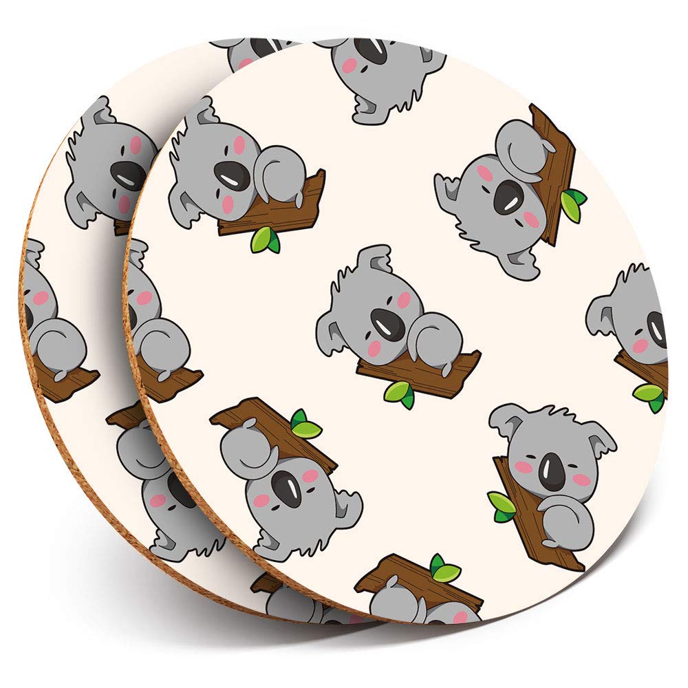 Destination Vinyl Ltd Multicolor 2 X Round Coasters - Lazy Koala Bear Australia - Cork Backed Home Kitchen Accessory Tea Coffee Mug Mat #15617
