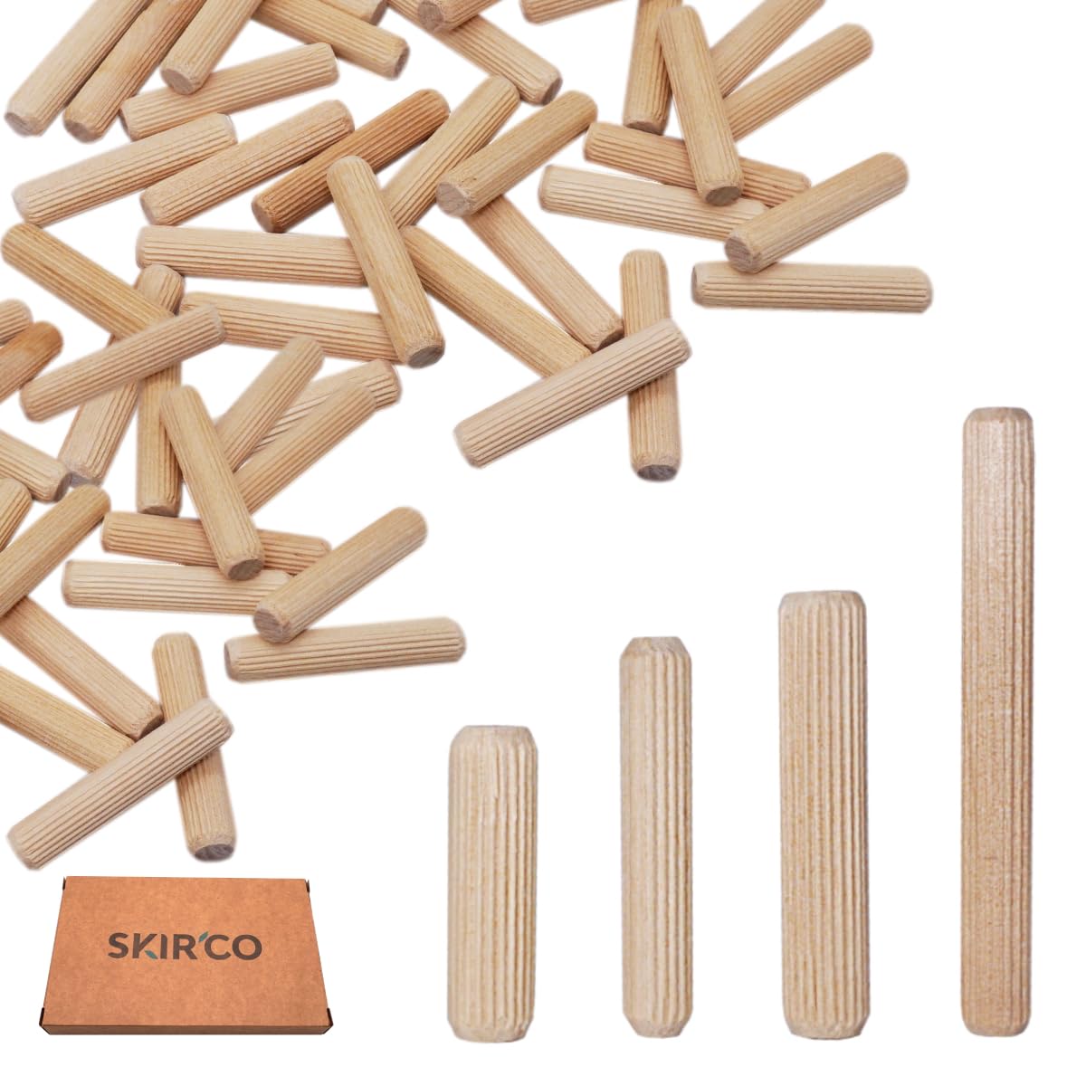 SKIR'CO (400 pcs) Wooden Dowels 5 x 25 mm, Grooved Wood Plugs, Ribbed Pins for Furniture Grooved Dowels, Beige - Image 2