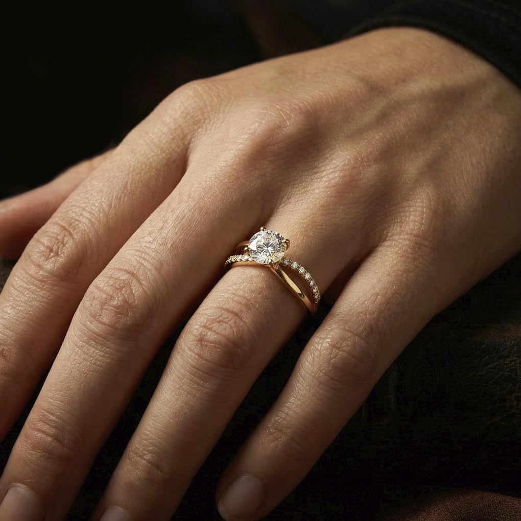 Time RoaD Anillo Mujer Oro 9K de 375 ml | Diseño Ergonómico y Ajuste Perfecto AF00051/14, Ideal para Compromiso, Pedida, Alianza, Promesa, Con Circonita, Anillos Mujer