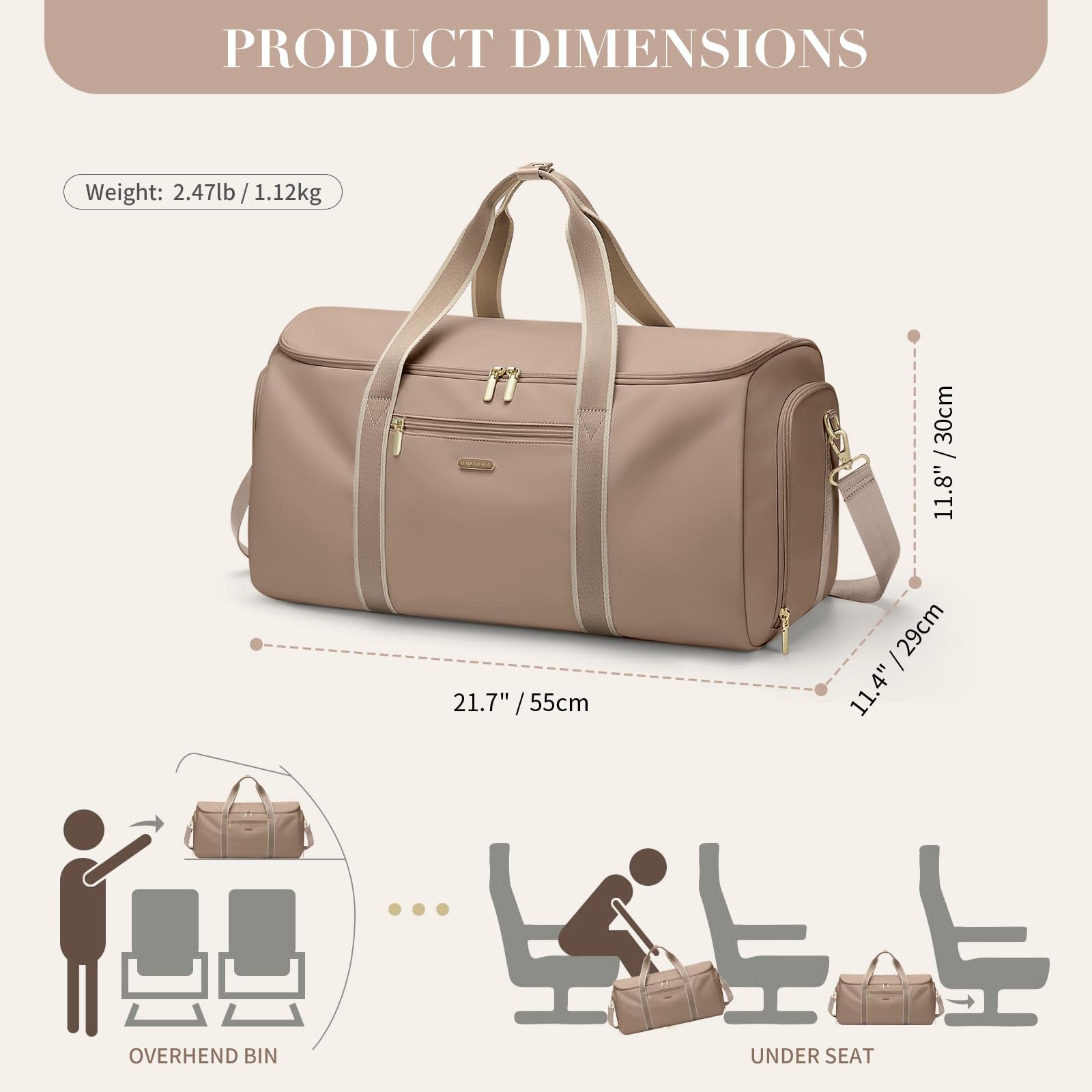 Bolsa de Viaje Convertible 2 en 1 Bolsa de Mano Bolsa de Ropa para Mujer Bolsas de Traje para Negocios, Viajes y Deporte (Champán)