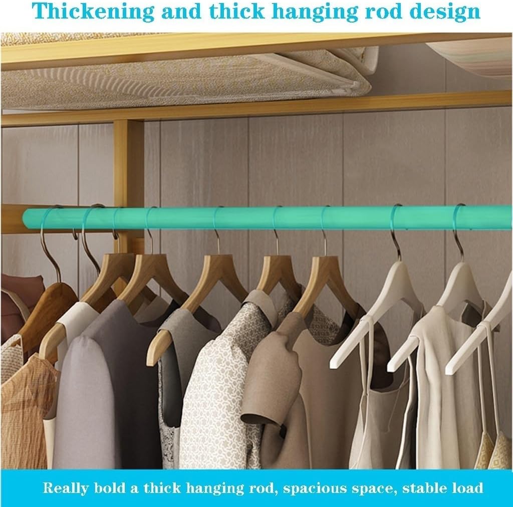 Portable Bamboo Closet Clothes Organizer Wooden Garment Rack With Fabric Cover Wardrobe Coat Stand With Storage Shelves For Bedroom (Color : Light Blue, Size : 90x41x165cm)