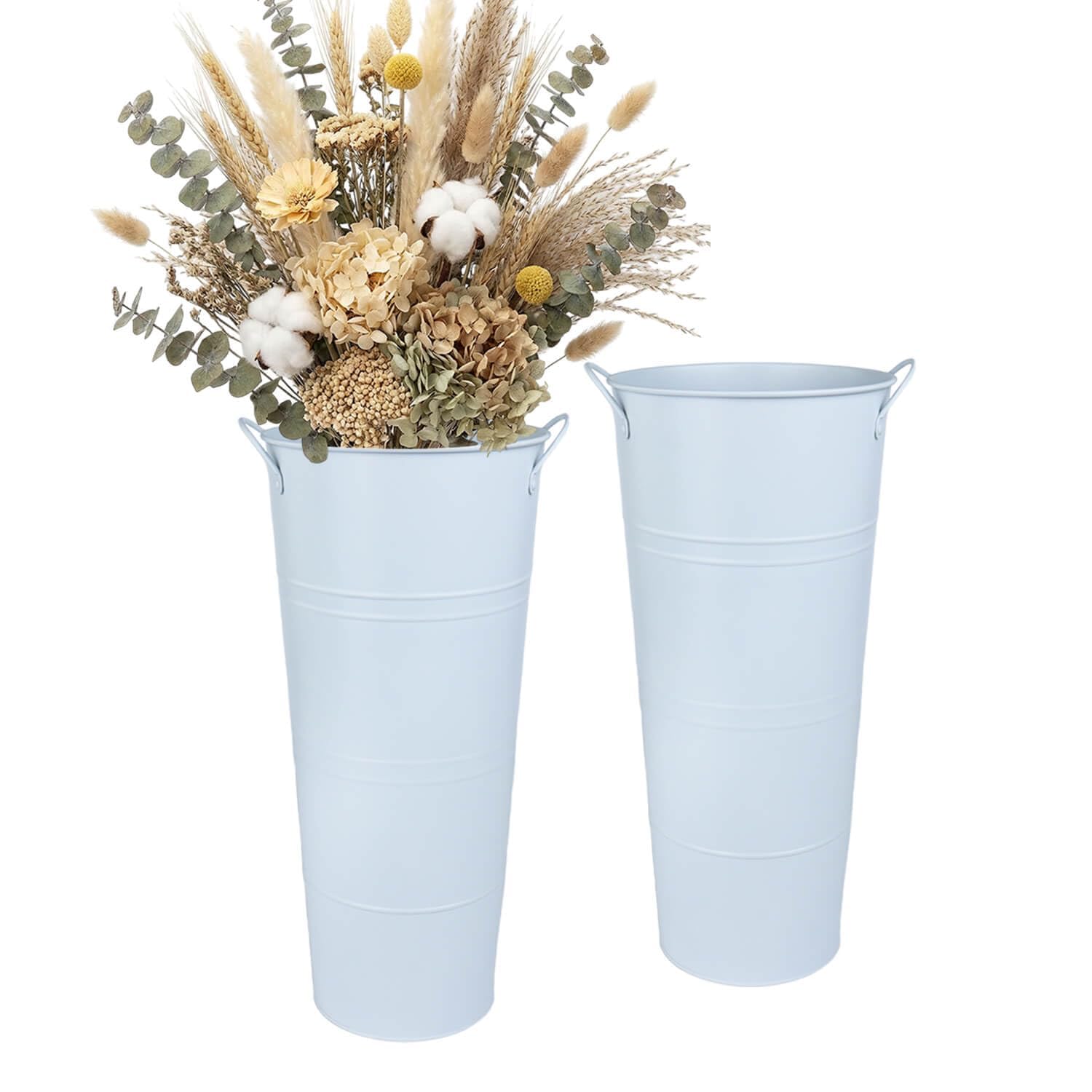 Photo 1 of 15 Inch Tall Galvanized Flower Bucket, 2 Pack Metal Vases for Dried Flowers