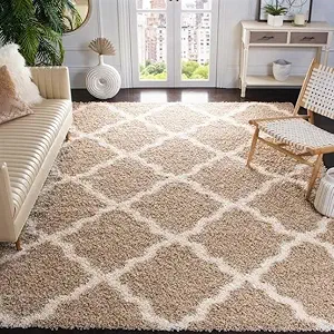 Om Carpet Home Furnishing Modern Shaggy Carpets and Rugs for Hall Offices Kitchens Bedroom Living Room and Cabins for Bedroom Kids Room Floor Home Decor (Beige & Ivory, 4X6 Feet)