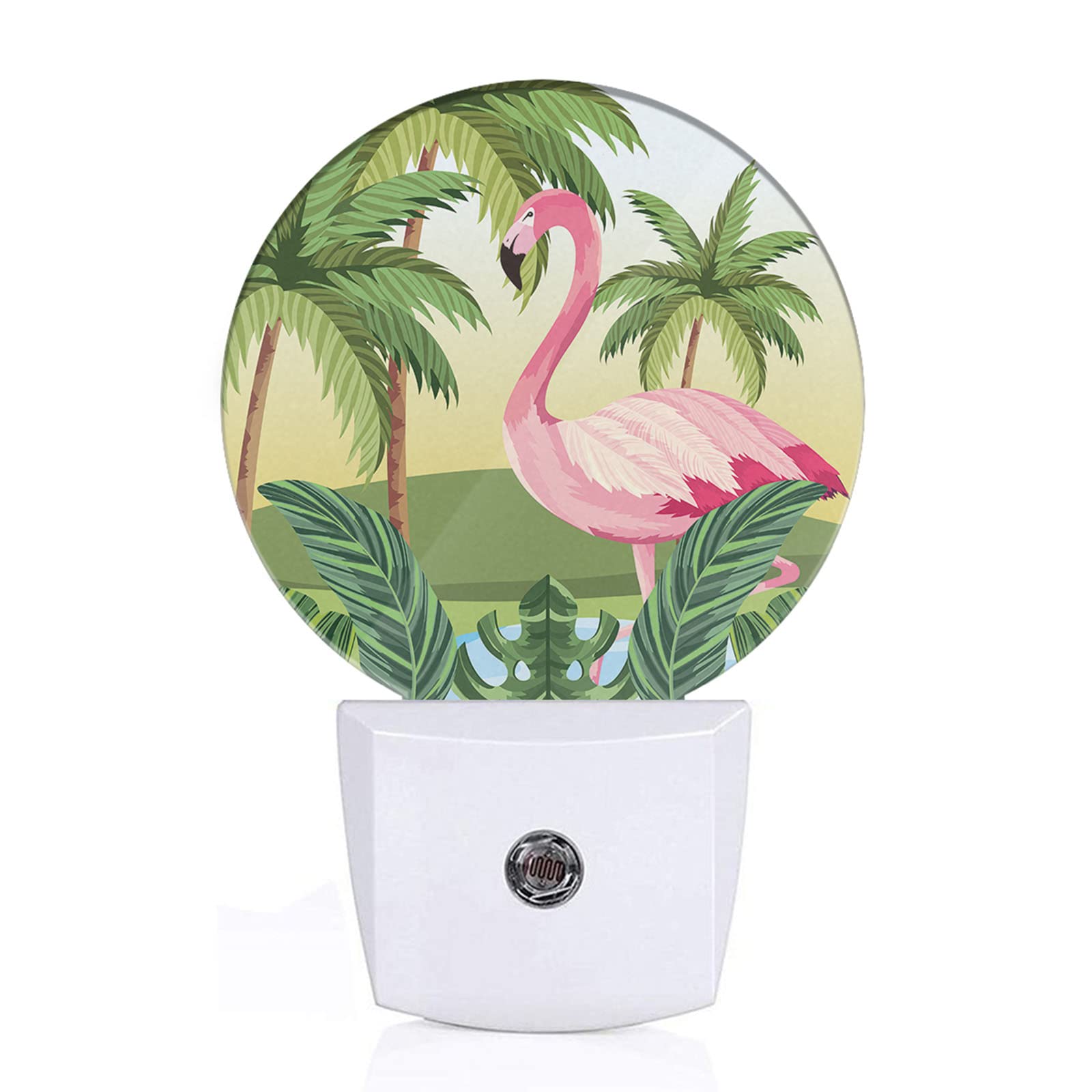 EKOBLA Flamingo Night Lights Plug into Wall Tropical Palm Tree Jungle Green Plant Plug-in Nightlights Home Auto Sensor LED Dusk to Dawn Light for Bedroom Bathroom Kitchen Corridor