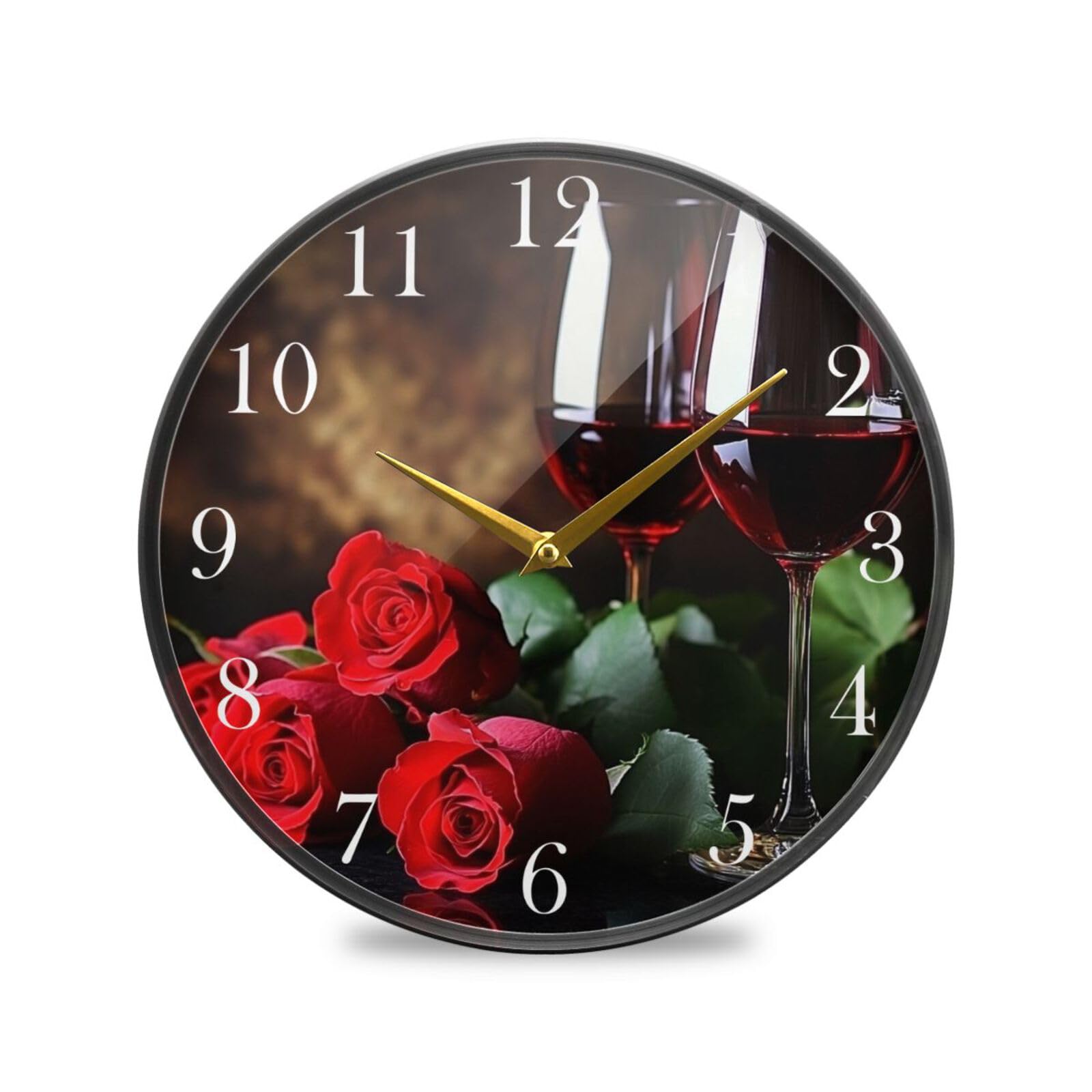 Horloge murale ronde roses rouges ALAZA silencieuse pour cuisine et salon
