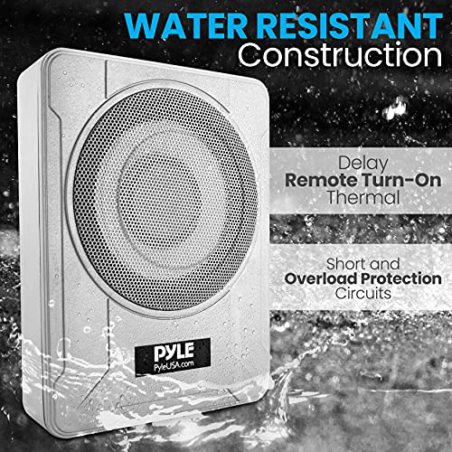 Pyle 8-Inch Low-Profile Amplified Subwoofer System - 600 Watt Compact Enclosed Active Marine Underseat Car Subwoofer with Built in Amp, Powered Car Subwoofer w/Low & High Level Inputs PLMRSBA8,Silver by Pyle - Image 5
