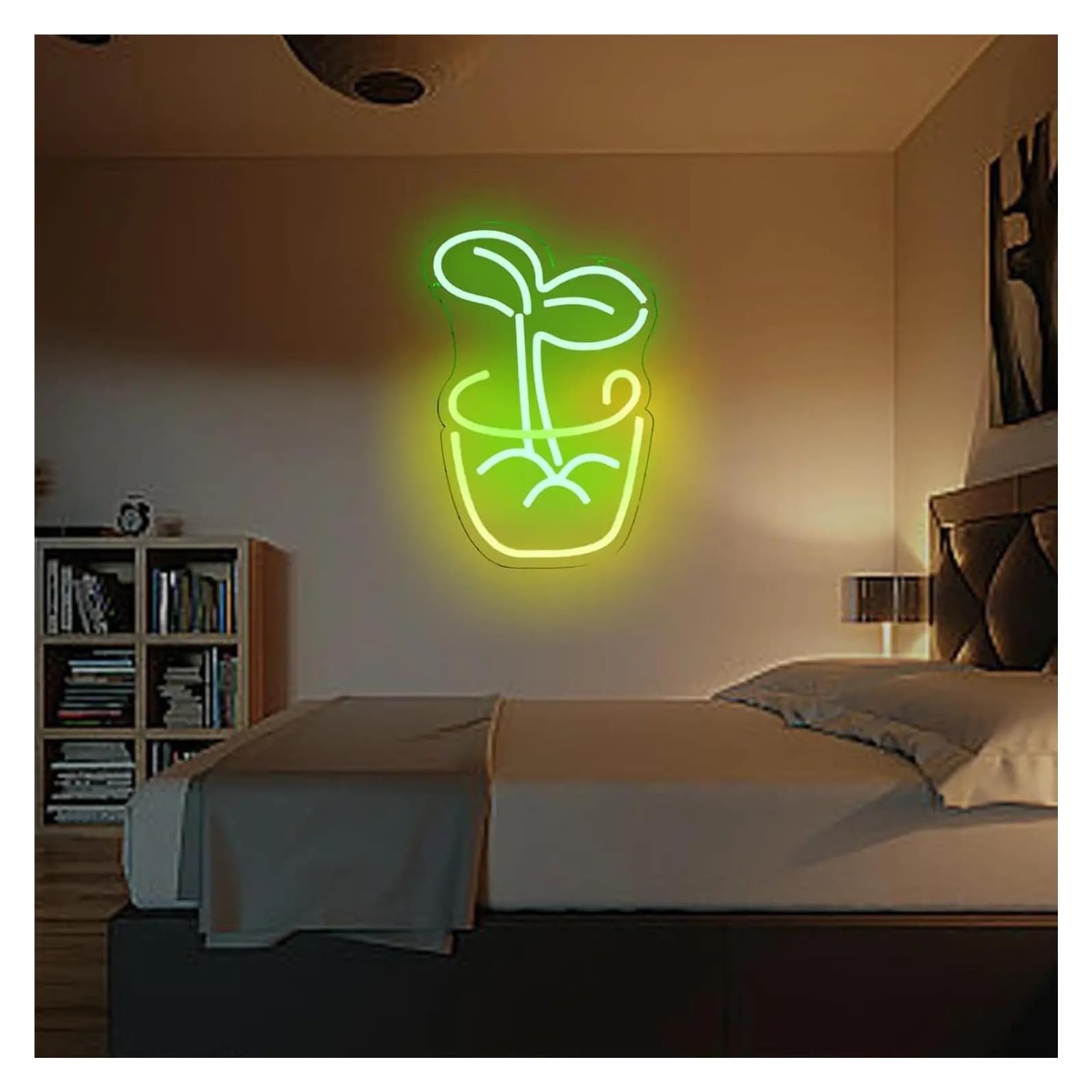 XENITE Luces Art Decoration Christmas Letrero De Neón De Planta Para Decoración De Habitación, Luz De Planta En Maceta, Lámpara De Hoja Verde Regulable Para Pared, Dormitorio 10inx14in