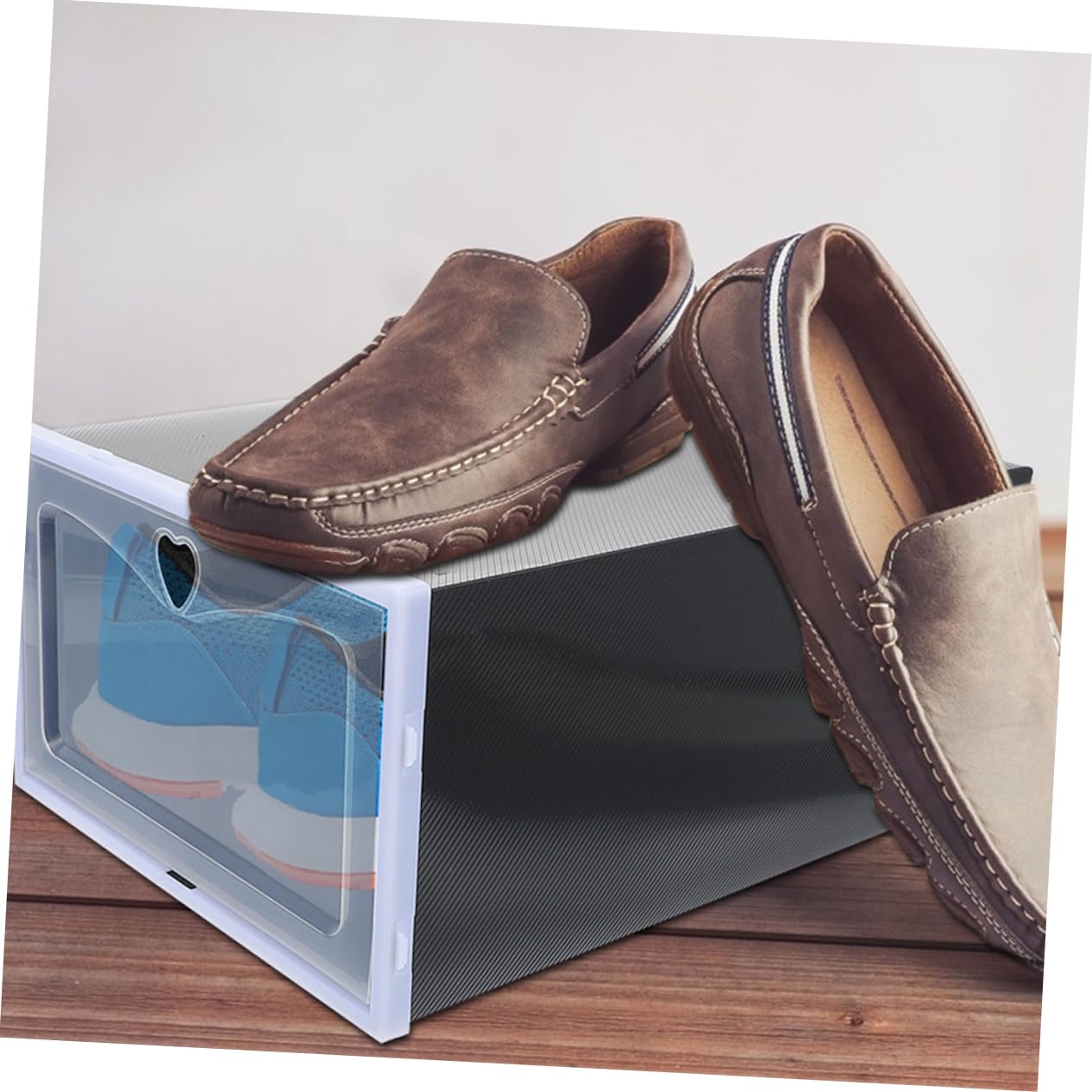 TOPBATHY Cajas Organizadoras De Zapatos De Plástico Negro 33x23x14.5 Cm Tapa Abatible, Diseño Apilable y Ventilado, Set De 6 Unidades para Almacenamiento De Zapatillas Deportivas En Hogar
