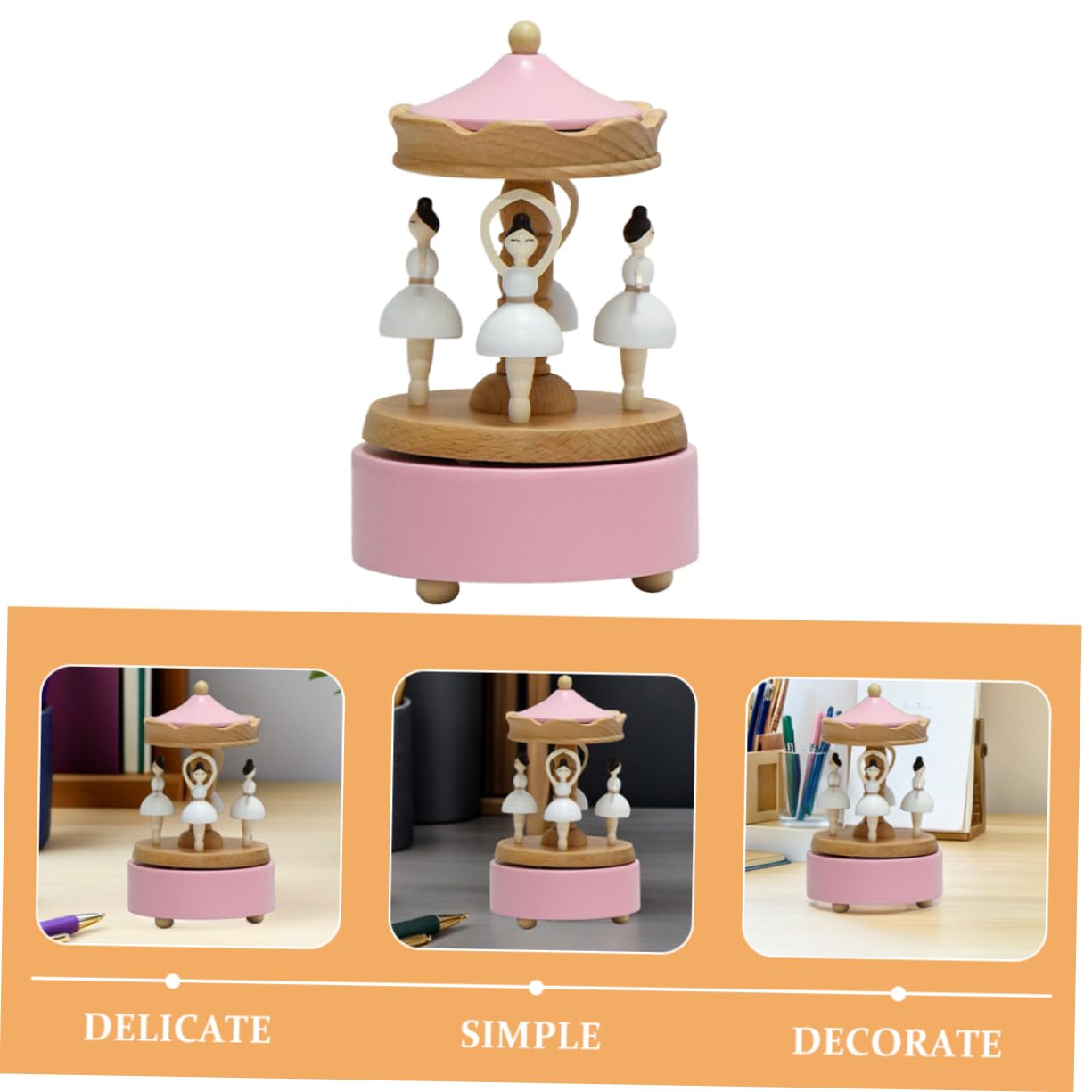 Alipis Caja de Música de Ballet de Madera Giratoria Diseño Vintage Bailarina Caja Musical para Escritorio Obsequio para Niña Madre o Hija