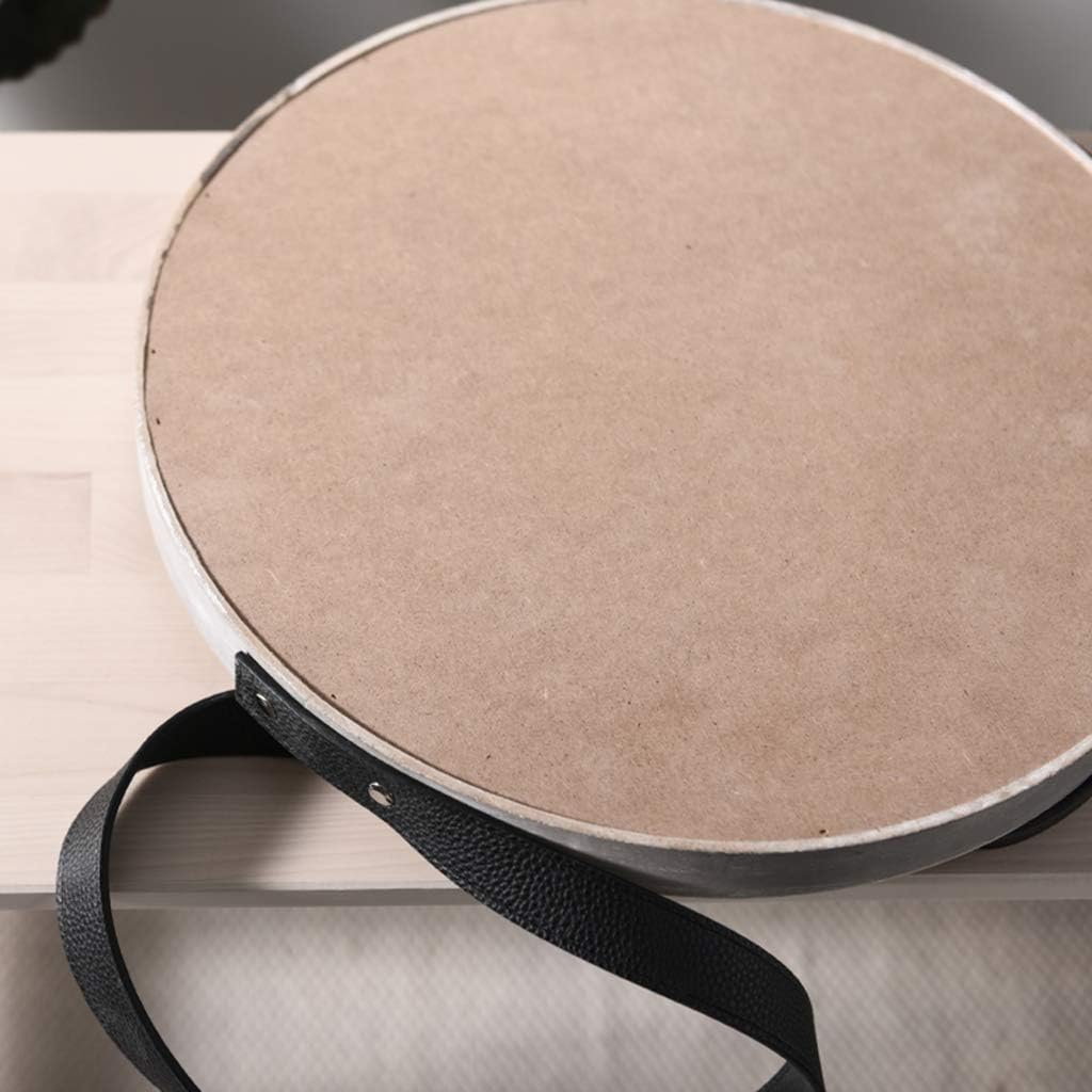 円形壁装飾バニティミラー レザーストラップ付き ラウンドハンギングミラー 木製フレーム バスルーム リビングルーム 寝室用 2サイズ