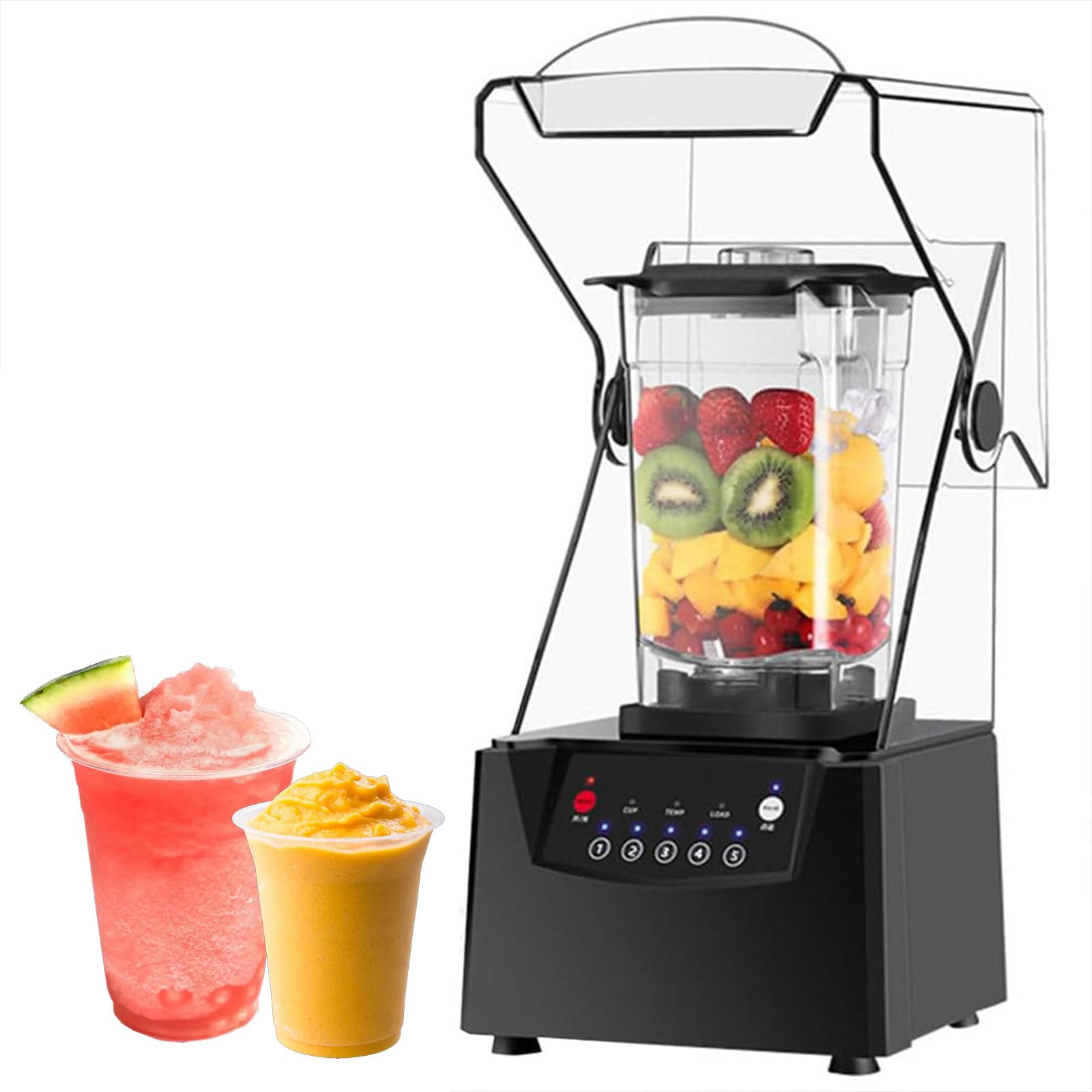 Cichy Komercyjny Blender Z Dźwiękoszczelną Osłoną 2 L, Cicha Maszyna Do Gotowania Z Pękniętą Ścianą Z 5 Zaprogramowanymi Ustawieniami, Ciche Profesjonalne Blendery Blender Do Lodu Do Koktajli