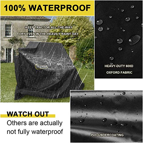 LadyRosian Lawn Mower Cover, 100% Waterproof Outdoors Heavy Duty 600D Oxford UV Protection Riding Lawn Tractor Cover Fits Decks up to 54\"
