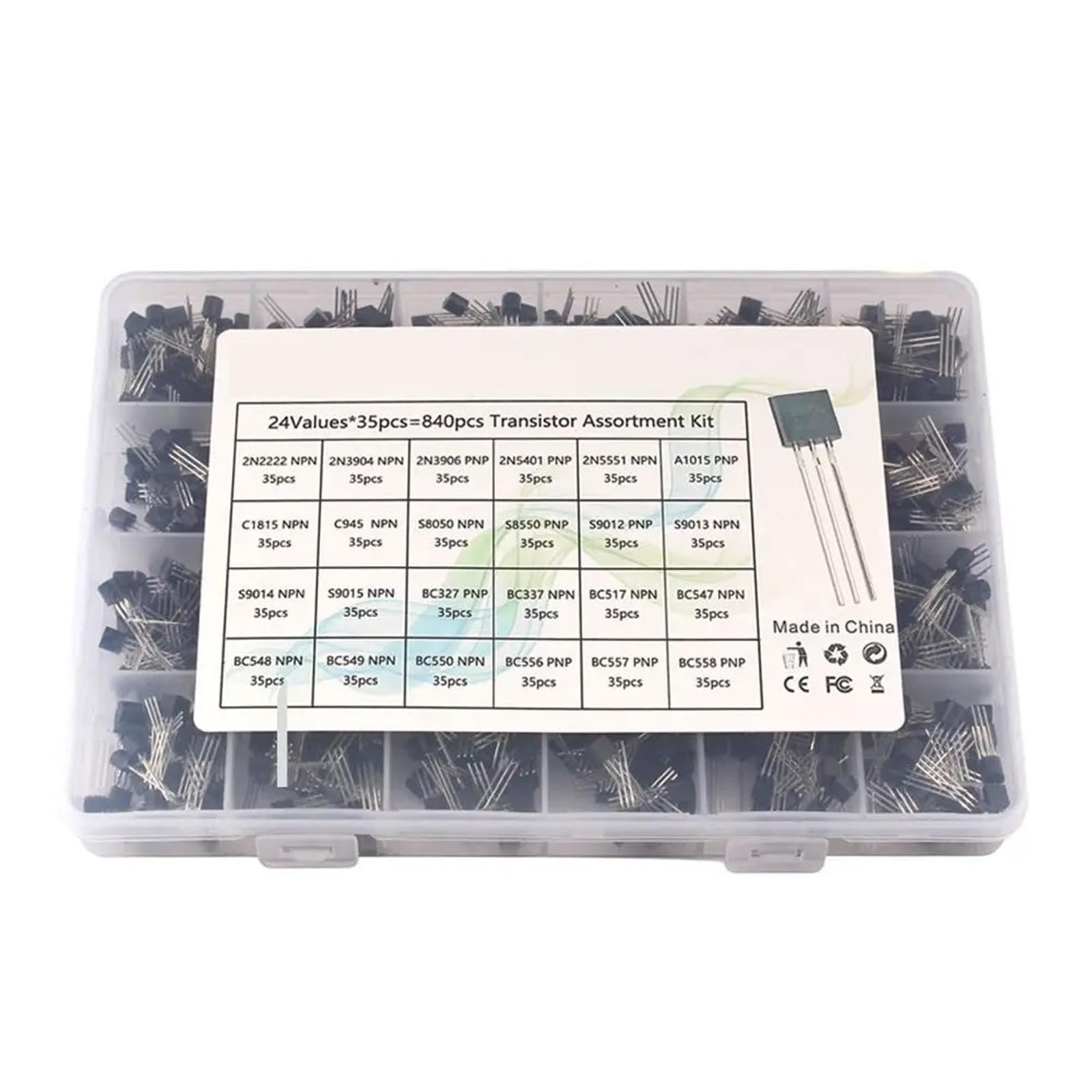 200-900 unids/caja TO-92 conjunto surtido de transistores BC547 BC327 BC337 2N2222 3904 3906 C945 PNP/NPN transistores electrónica DIY Kit(24Values-840pcs)
