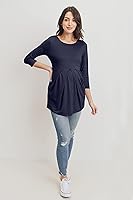 Vista 25 de LaClef - Blusa de maternidad para mujer, cuello redondo, manga 3/4, plisada al frente, estilo peplum Cuadros marrones