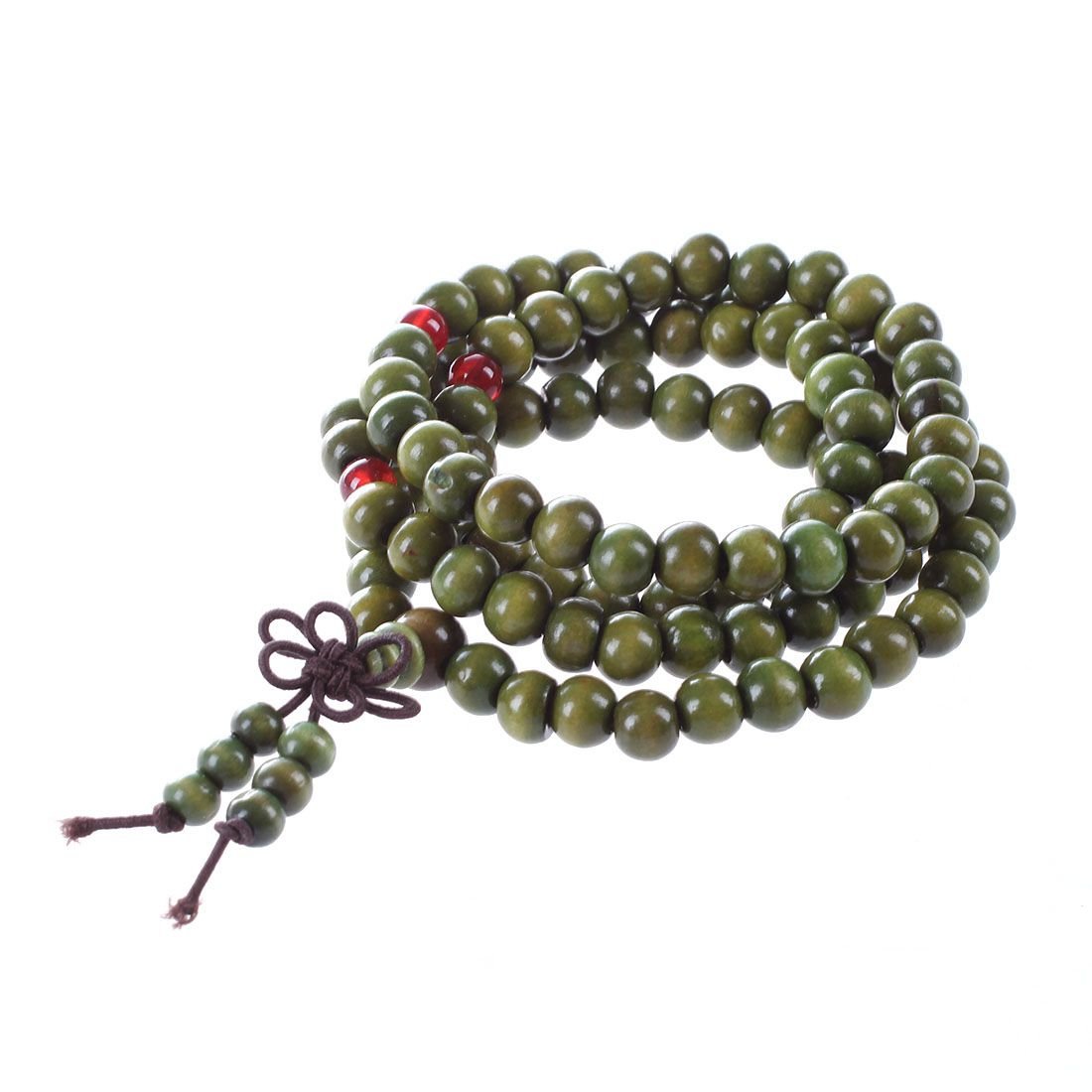 Jaywool Olive Green Sandalwood Beads Buddha Buddhist Stretch Necklace Rosary 29"