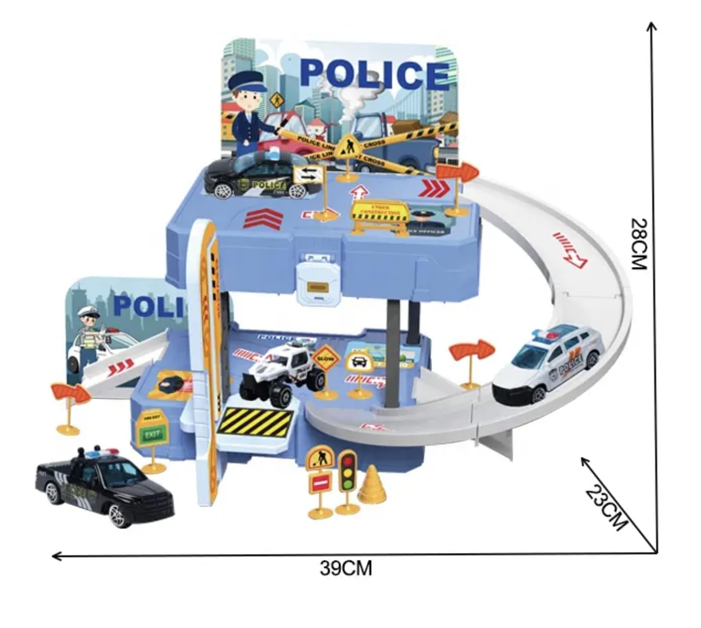 BeFunky Portable Suitcase Garage Parking Lot Toys for Boys with Track, Mini Figures and Vehicles Set Toys Playset for Kids 3 4 5 6 7 Boys (Police) - Image 6 thumbnail