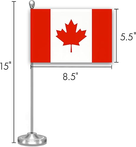Miniatura 7 de G128 Juego de banderas de escritorio canadienses canadienses de lujo | 8.5 x 5.5 pulgadas | Poliéster 300D impreso, con cúpula y base plateadas,