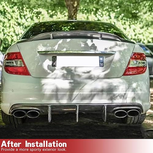 Miniatura 2 de Difusor trasero de fibra de carbono para Mercedes Benz C63 AMG Sedan W204 2008-2011 parachoques trasero cenefa divisora alerón (con aleta de