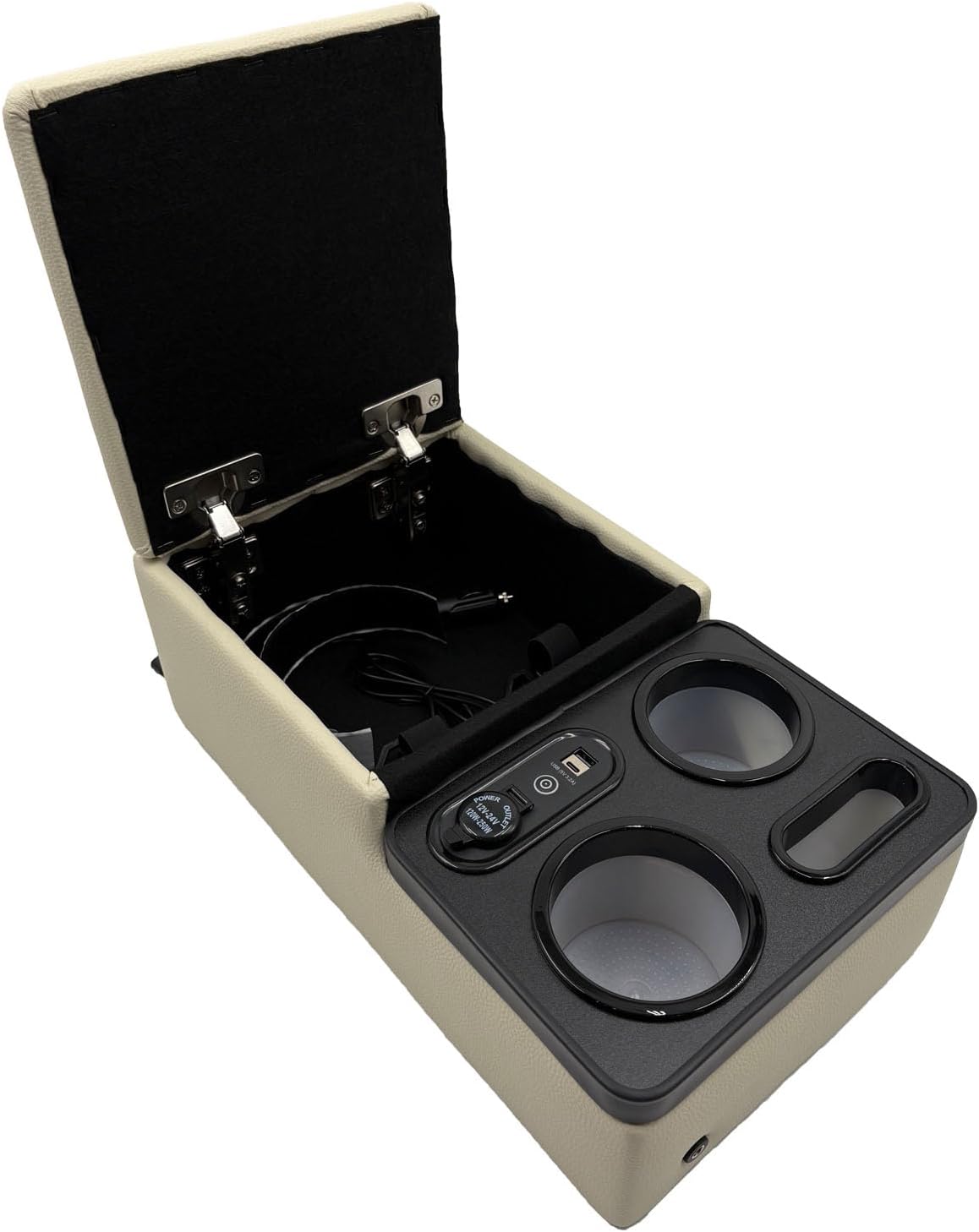 Universal Bench Seat Console with Armrest Storage, USB Port, Cup & Phone Holder for Car & Truck(Beige)