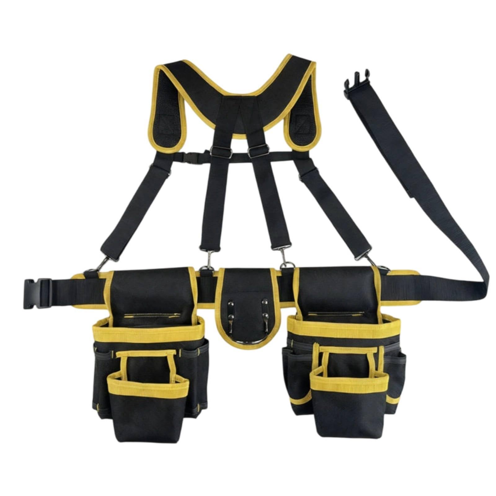 perfk Ceinture à Outils Utilitaire Harnais Outil Ceinture Tablier Poche Matériau Oxford Anti-usure avec Soutien d'Épaules pour Confort Prolongé Convient aux, Noir Et Jaune Gingembre