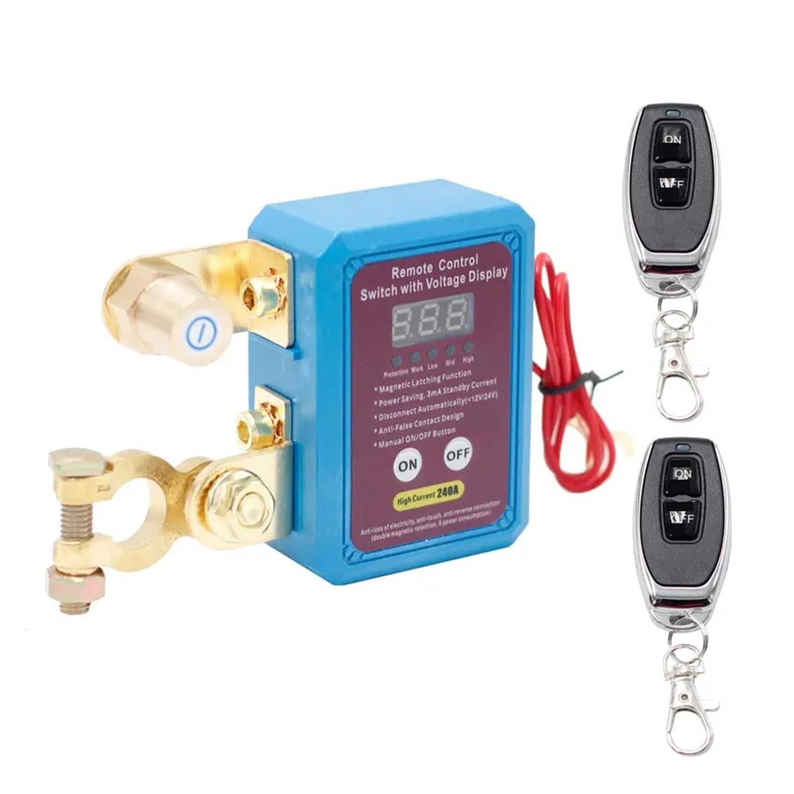 Interruptor de corte de la batería Interruptor de desconexión de batería de 12 V 240 A, aislador, interruptor de corte de desconexión de batería de ahorro de energía, relé de enclavamiento magnético(R