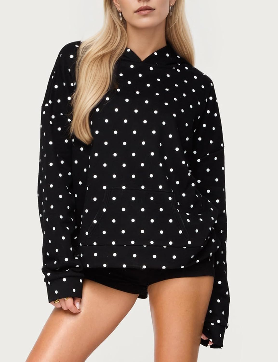 DSORVICD Women Polka Dot Hoodie Oversized Long Sleeve Drop Shoulder Hooded Pullover Sweatshirt Aesthetic Y2k Hoodies - Image 4