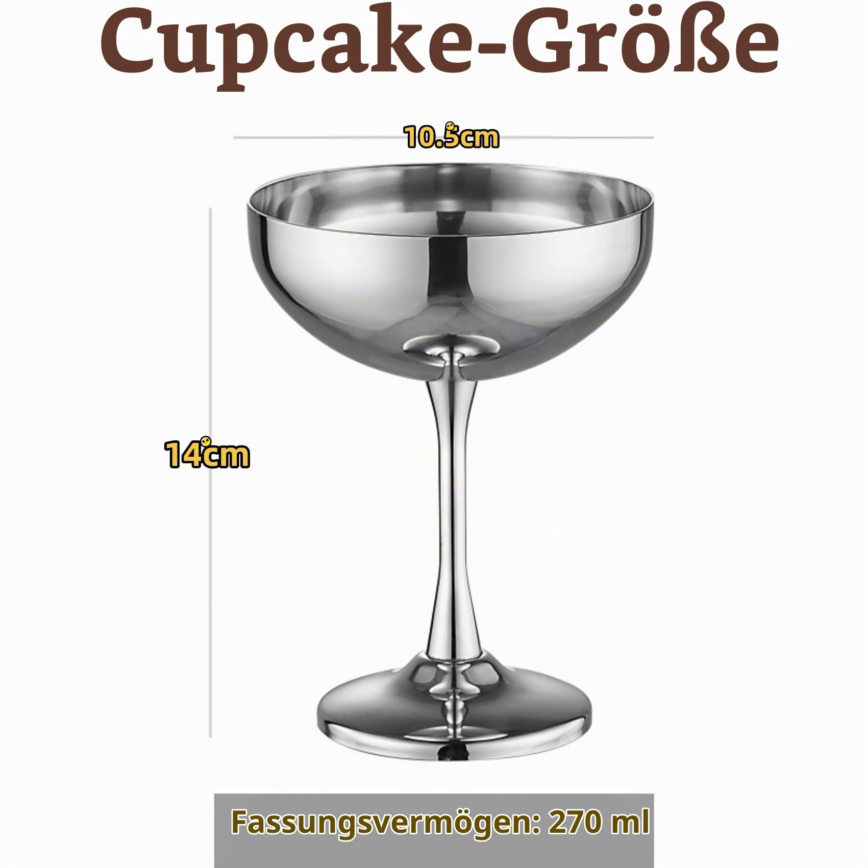 4 Stück Eisbecher Edelstahl Set, Dessertgläser mit Standfuß Bruchsicher Spülmaschinenfest Dessertschalen für Eis,Fruchtpudding,Salat Modernes Design für Zuhause (Silber und Groß-270ML)