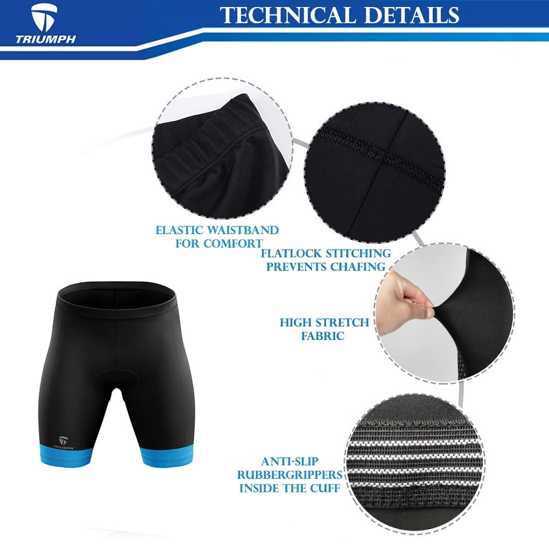 Triumph Cycling Shorts for Mens | Foam Padded Biking Shorts | Cycling Clothes Grey 4