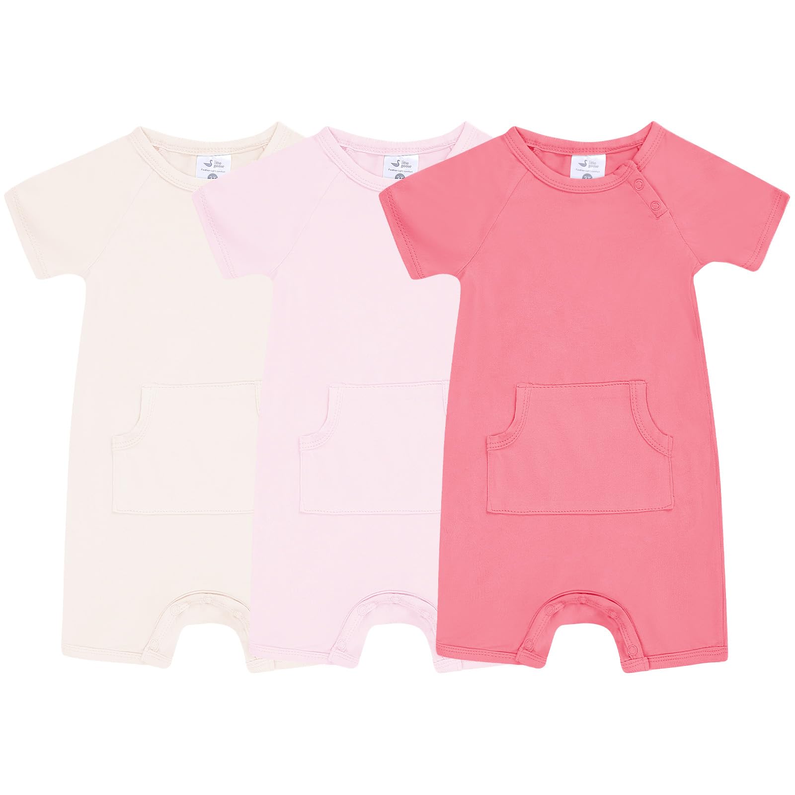 3-Pack Baby Boys Girls Summer lightweight One-piece Rompers – Short Sleeve Shortalls with Pocket, Soft Outfit for Playtime