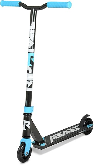 Riprail Assault Stunt Scooter finished in Black/Blue with Alloy Deck and ABEC-7 Bearings